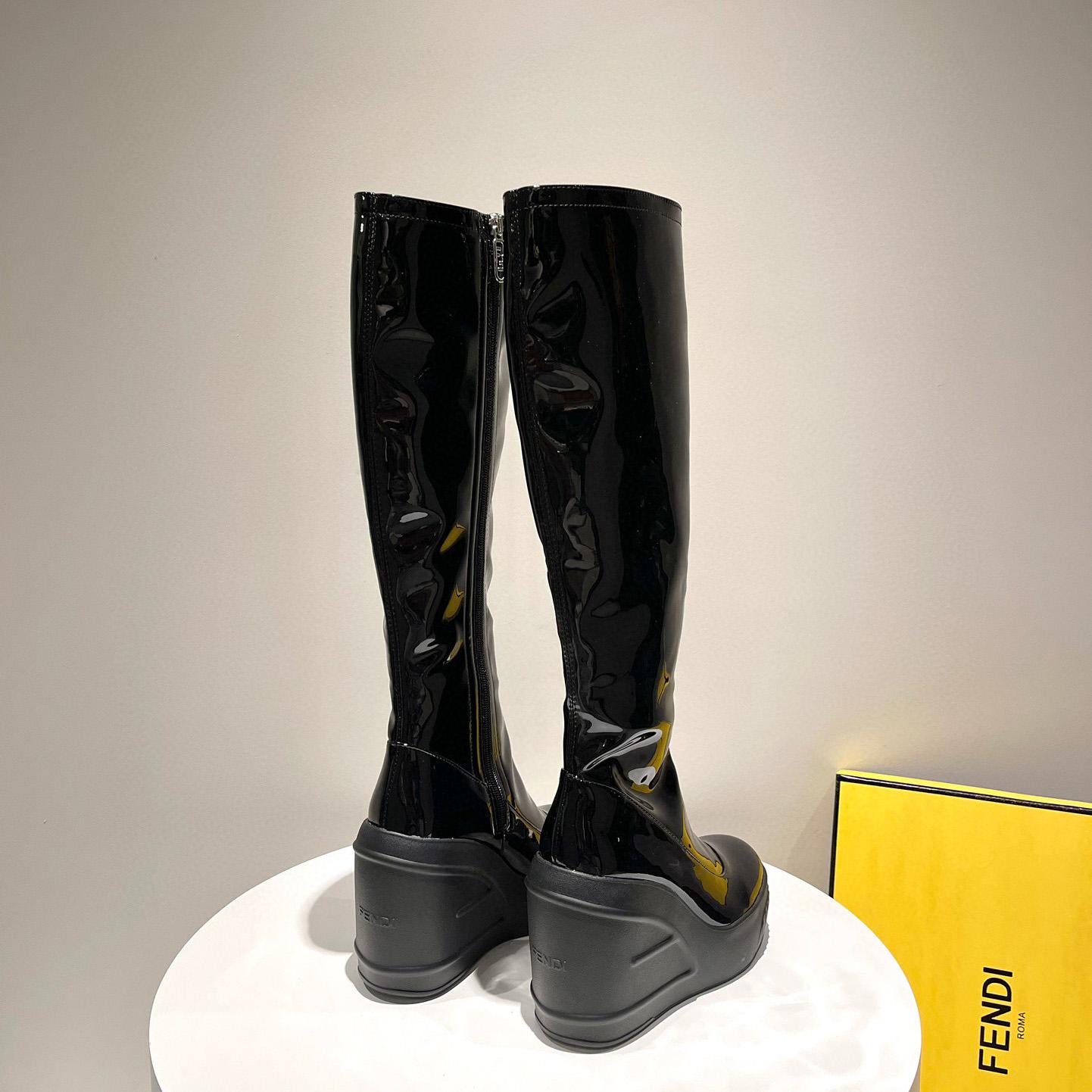 Fendi Fashion Show Black Patent Leather Boots - DesignerGu