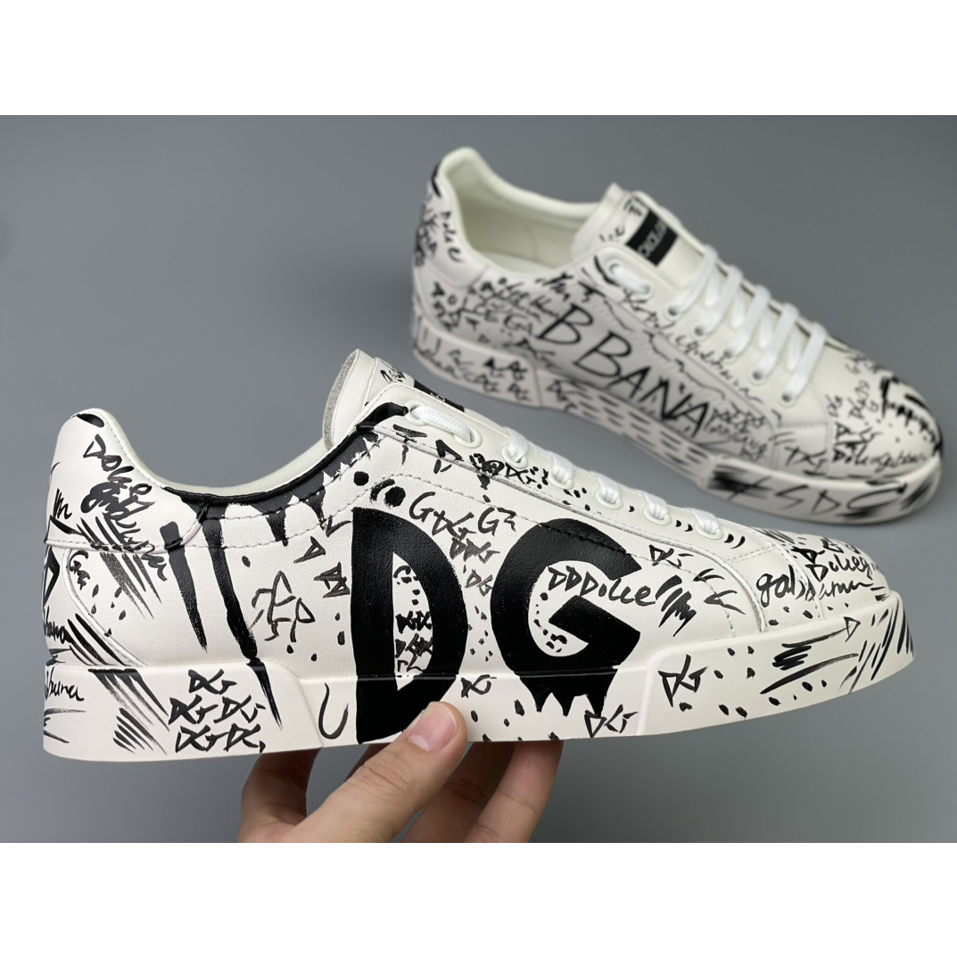 Dolce & Gabbana Calfskin Portofino Sneakers With Logo Print - DesignerGu