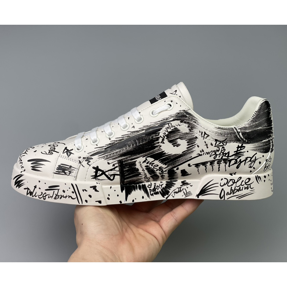 Dolce & Gabbana Calfskin Portofino Sneakers With Logo Print - DesignerGu