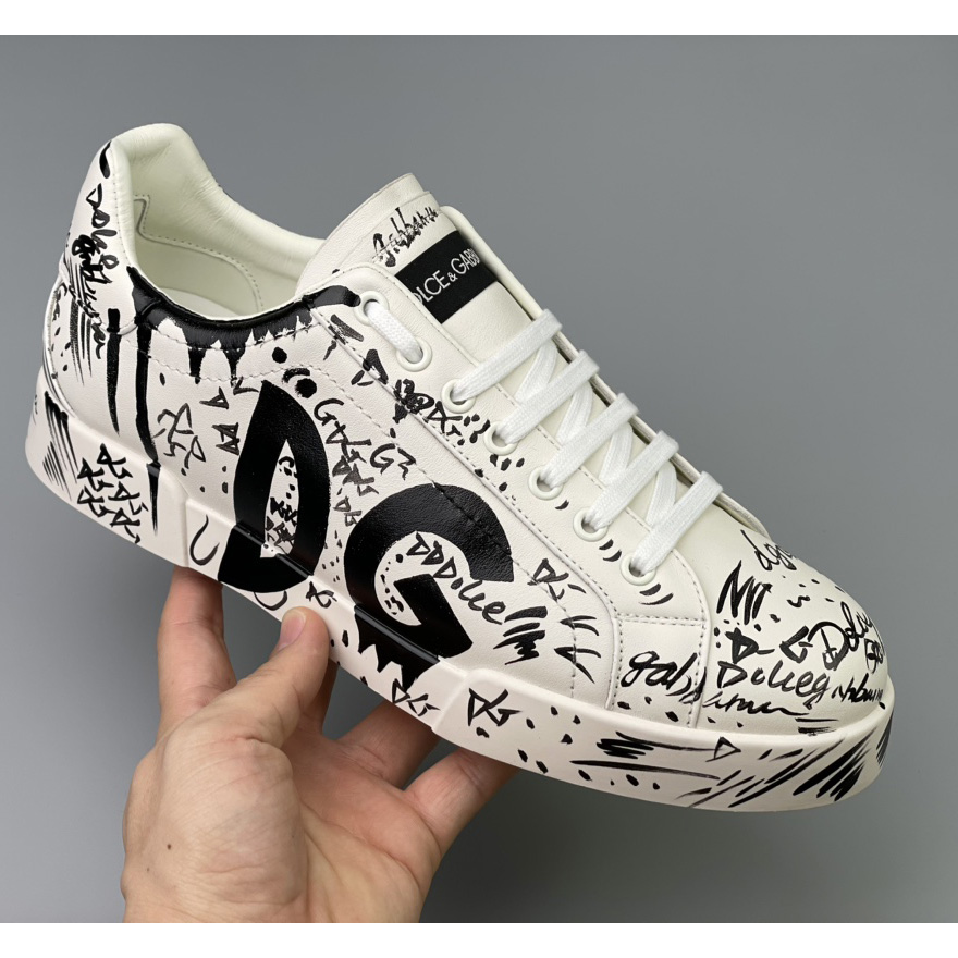 Dolce & Gabbana Calfskin Portofino Sneakers With Logo Print - DesignerGu