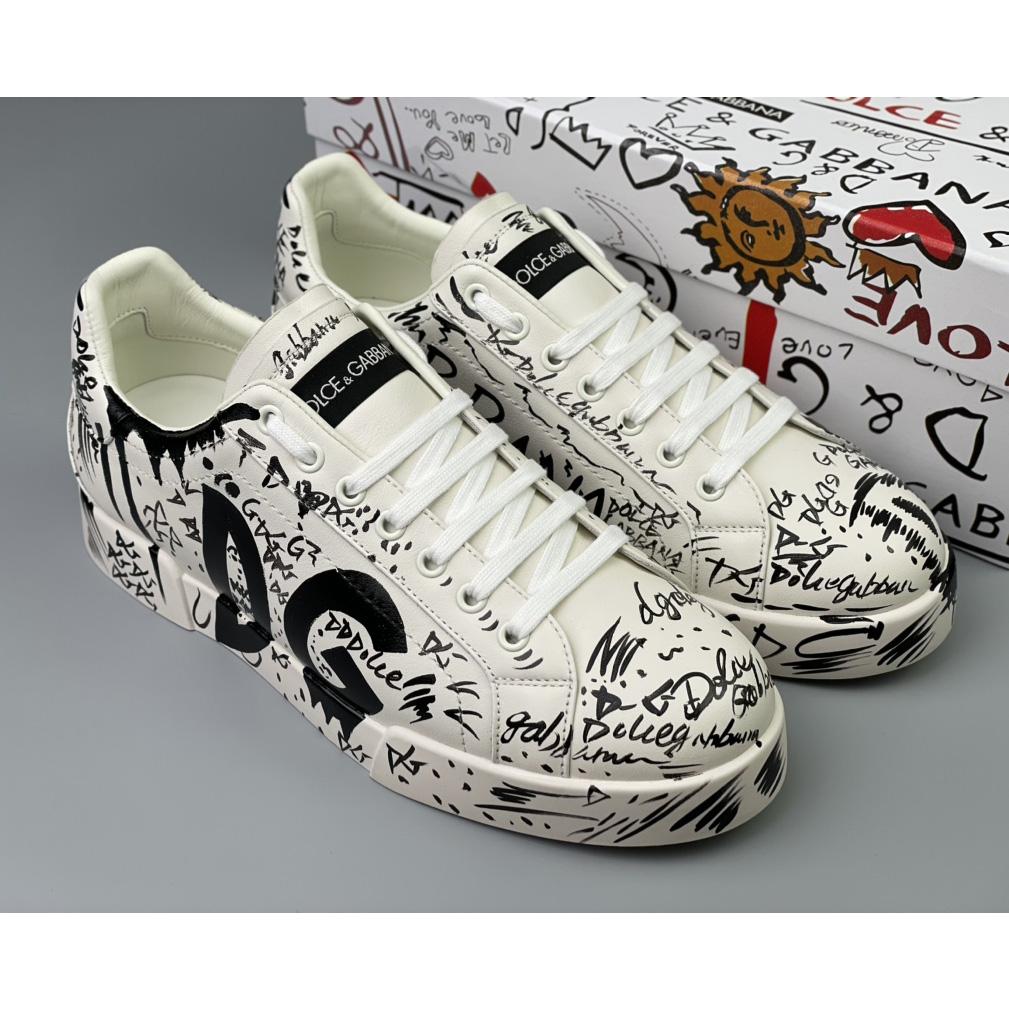 Dolce & Gabbana Calfskin Portofino Sneakers With Logo Print - DesignerGu