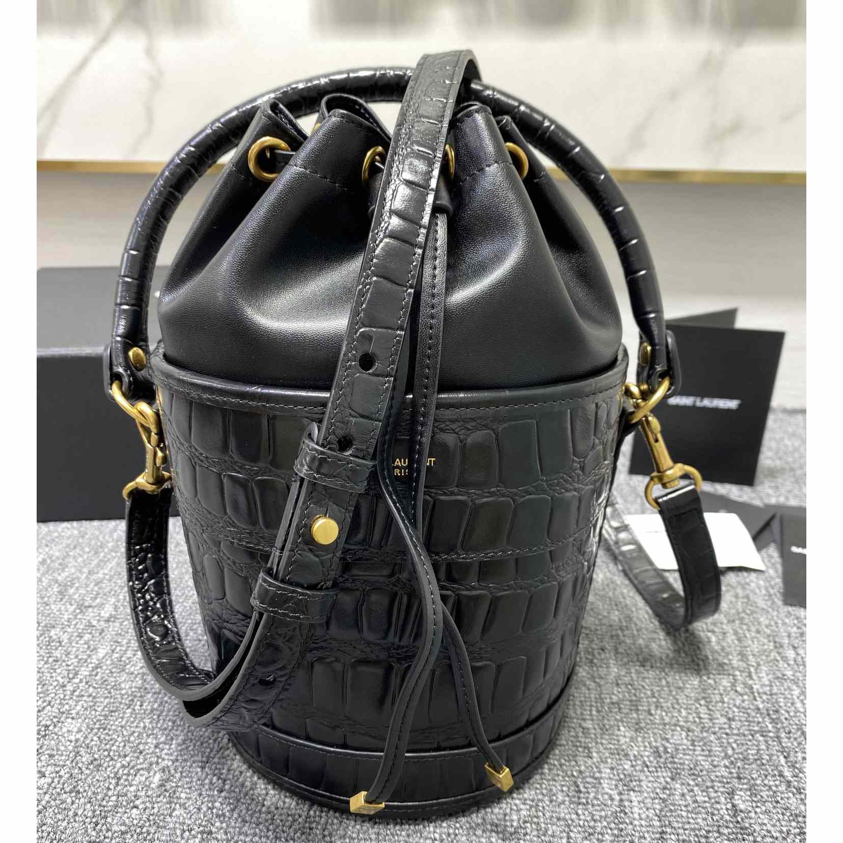 Saint Laurent Crocodile-effect Embossed Bucket Bag(16x26x16cm) - DesignerGu