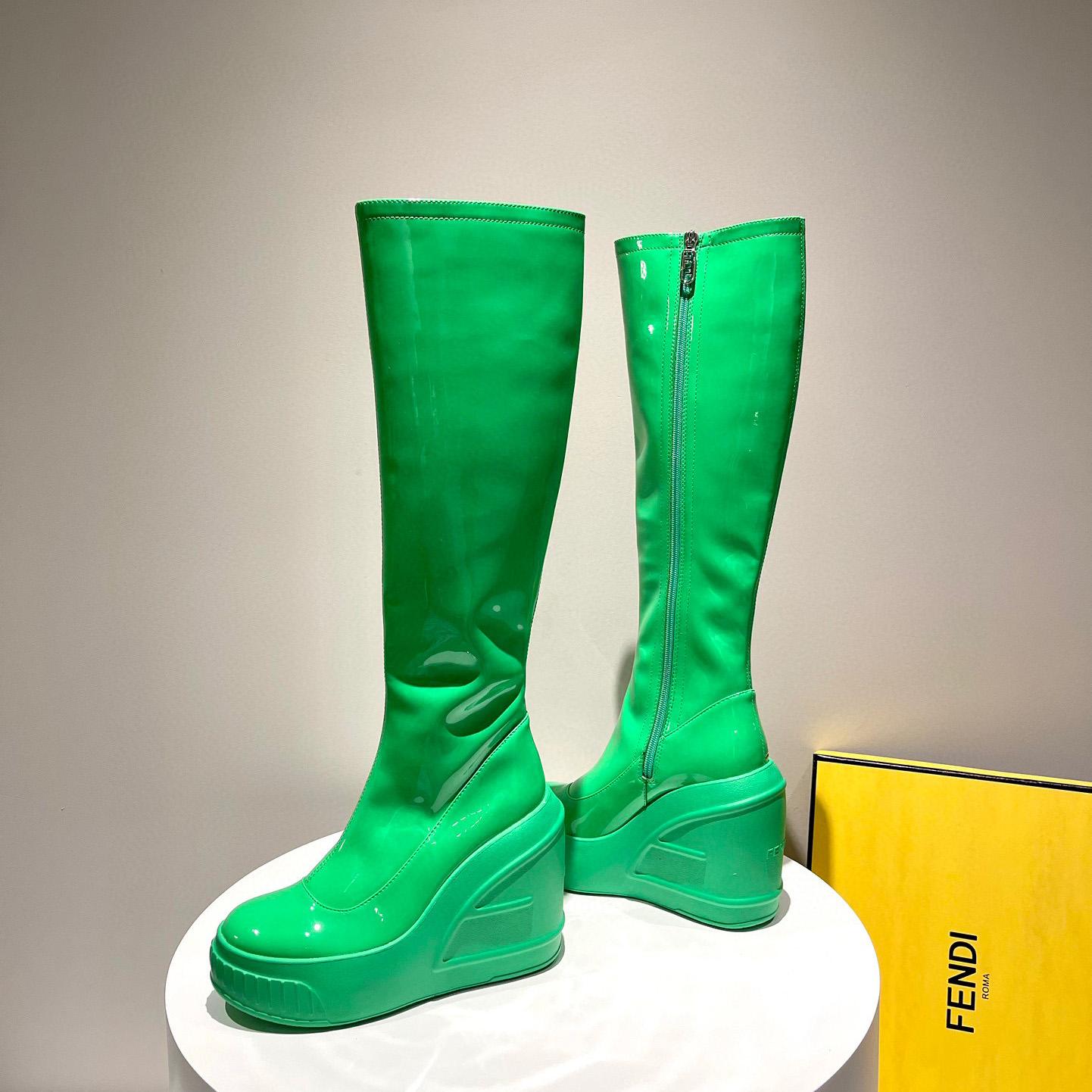 Fendi Fashion Show Green Patent Leather Boots - DesignerGu