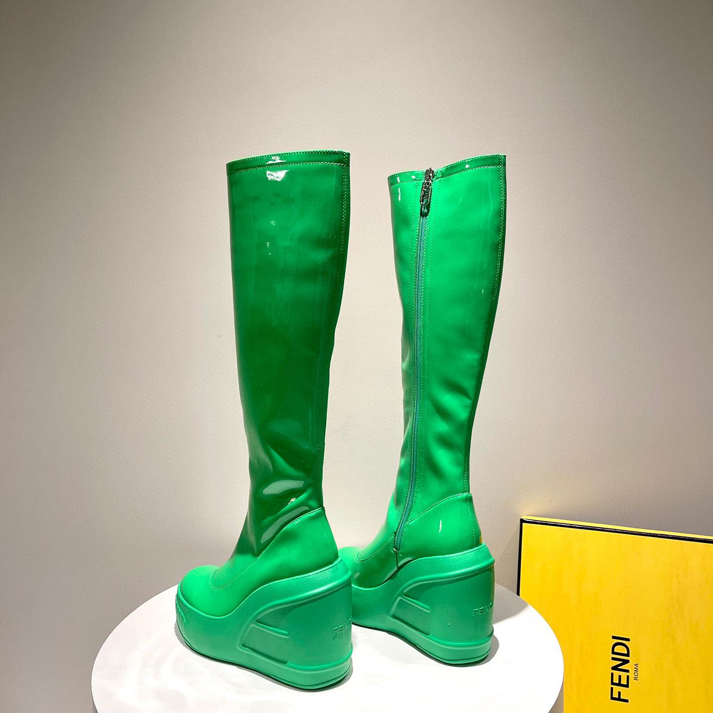 Fendi Fashion Show Green Patent Leather Boots - DesignerGu