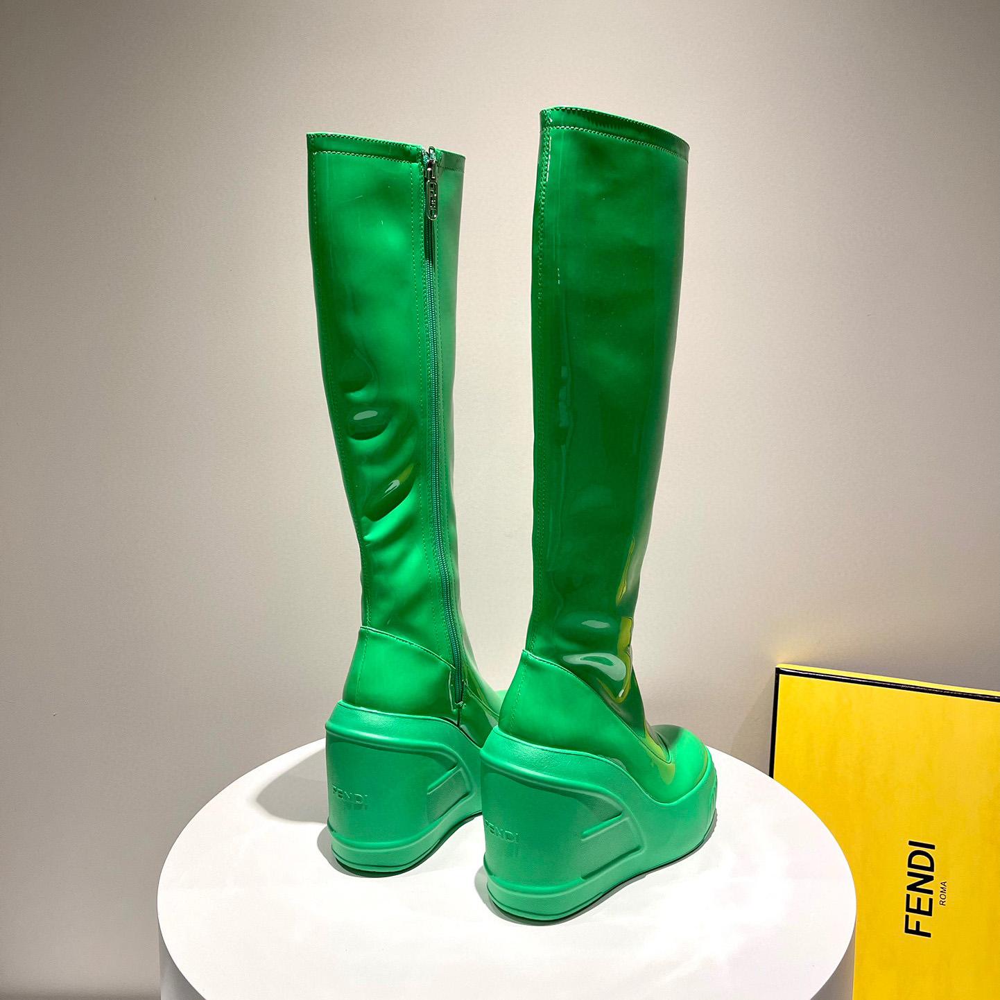 Fendi Fashion Show Green Patent Leather Boots - DesignerGu