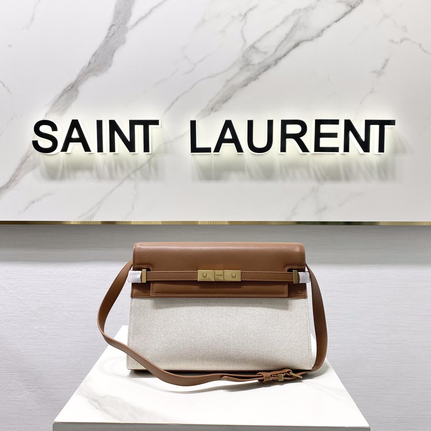 Saint Laurent Manhattan Shoulder Bag In Canvas And Leather - DesignerGu