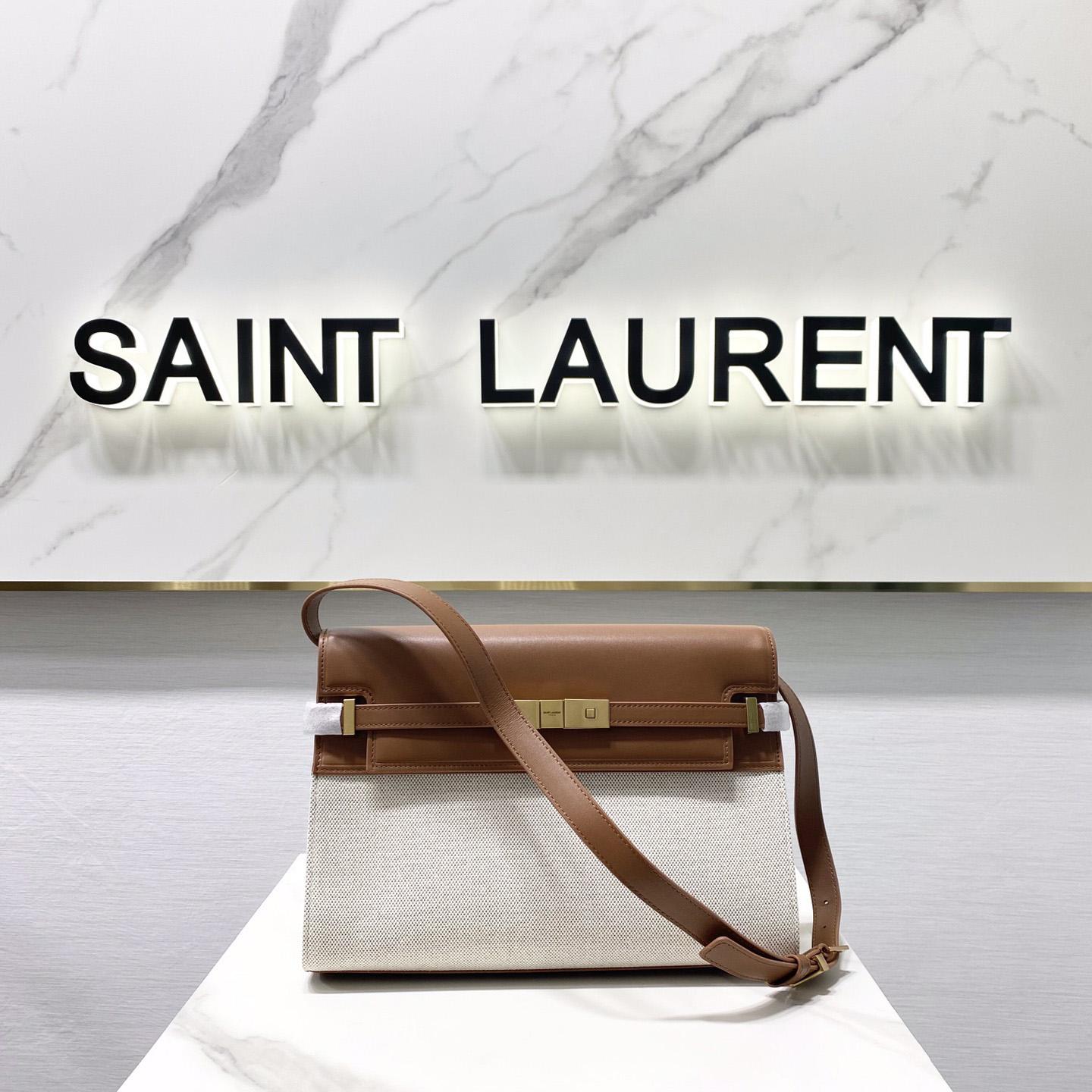 Saint Laurent Manhattan Shoulder Bag In Canvas And Leather - DesignerGu