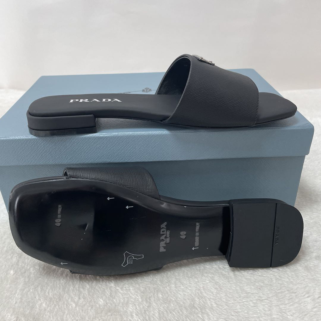 Prada Saffiano Leather Slides - DesignerGu