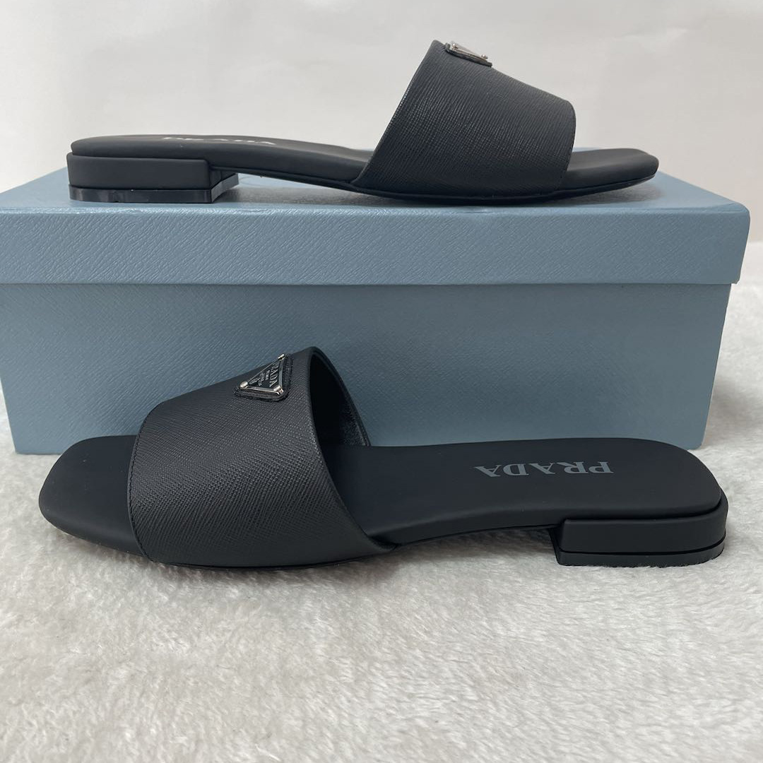 Prada Saffiano Leather Slides - DesignerGu