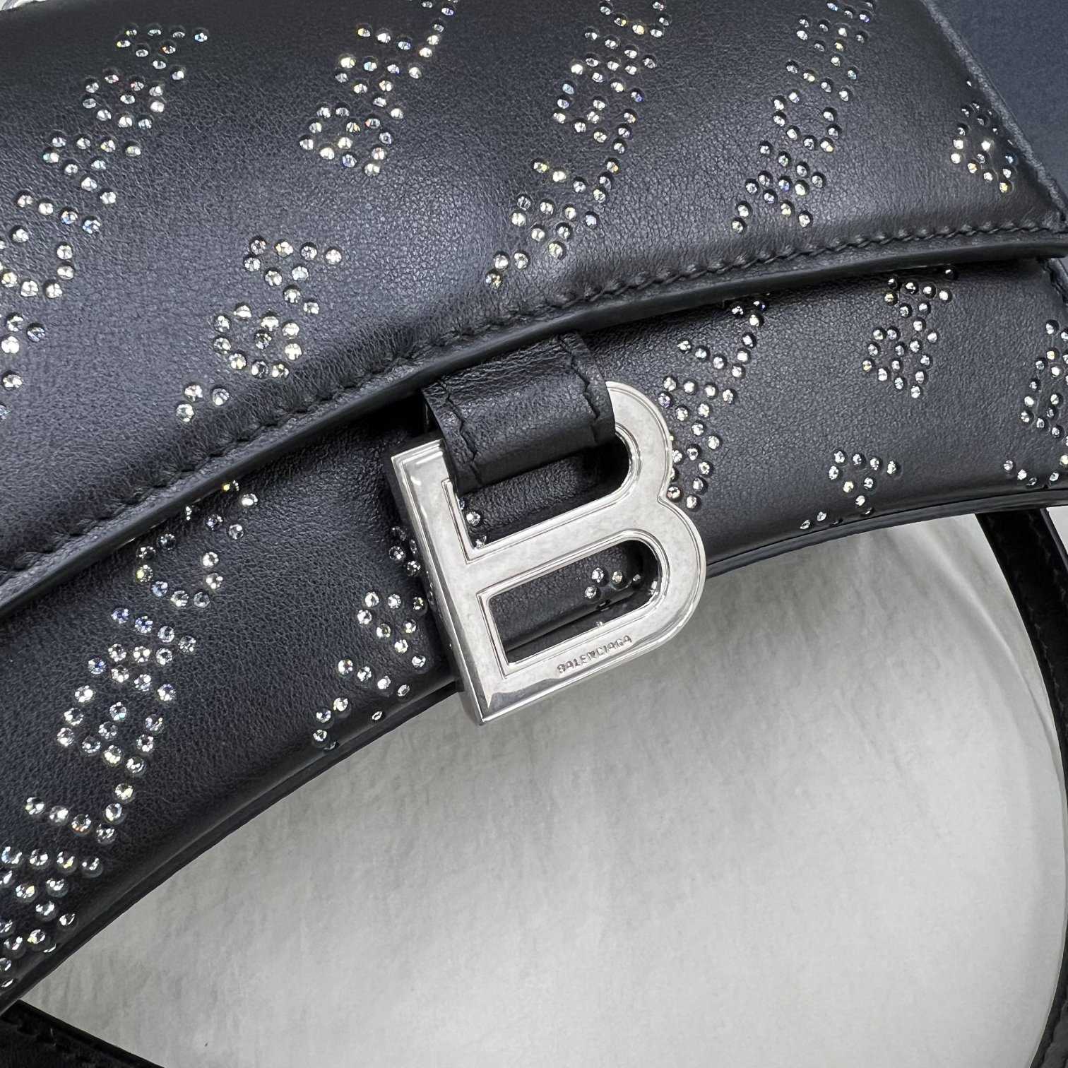 Balenciaga Women's Hourglass XS Handbag With Rhinestones In Black - DesignerGu