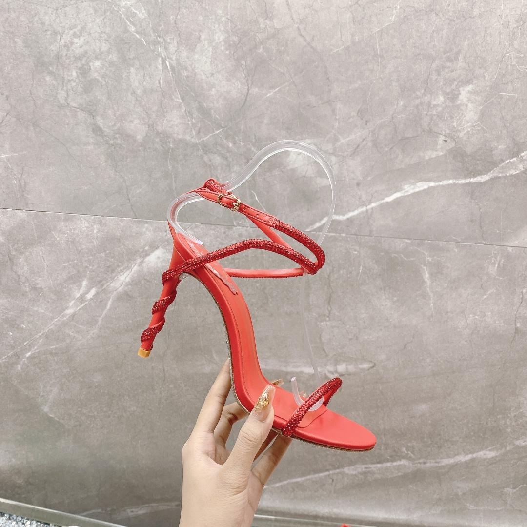 Rene Caovilla Margot Crystal Red Sandal - DesignerGu