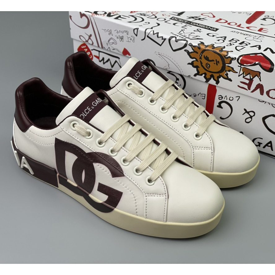 Dolce & Gabbana Calfskin Portofino Sneakers With DG Logo - DesignerGu