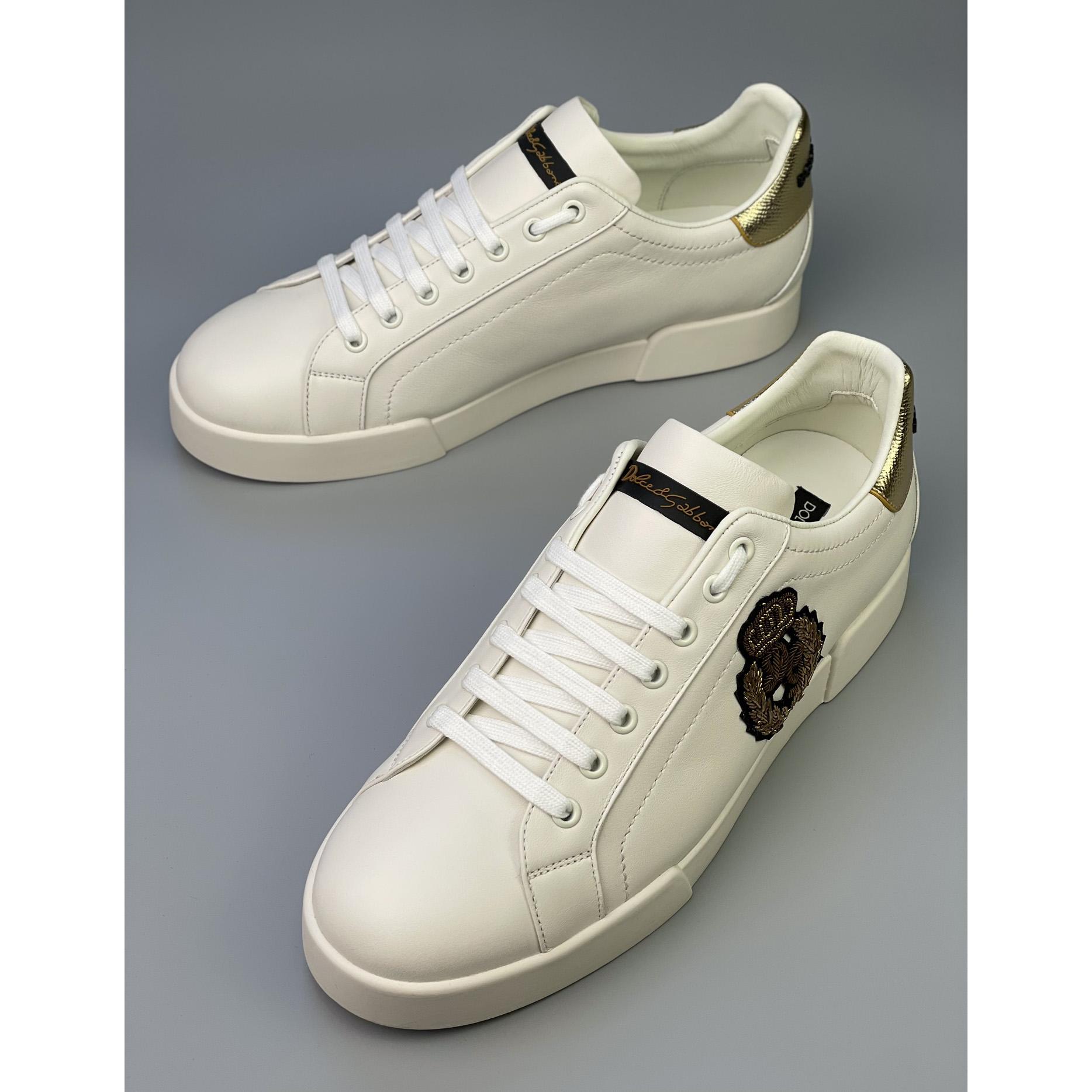 Dolce & Gabbana Calfskin Nappa Portofino Sneakers With Crown Patch - DesignerGu