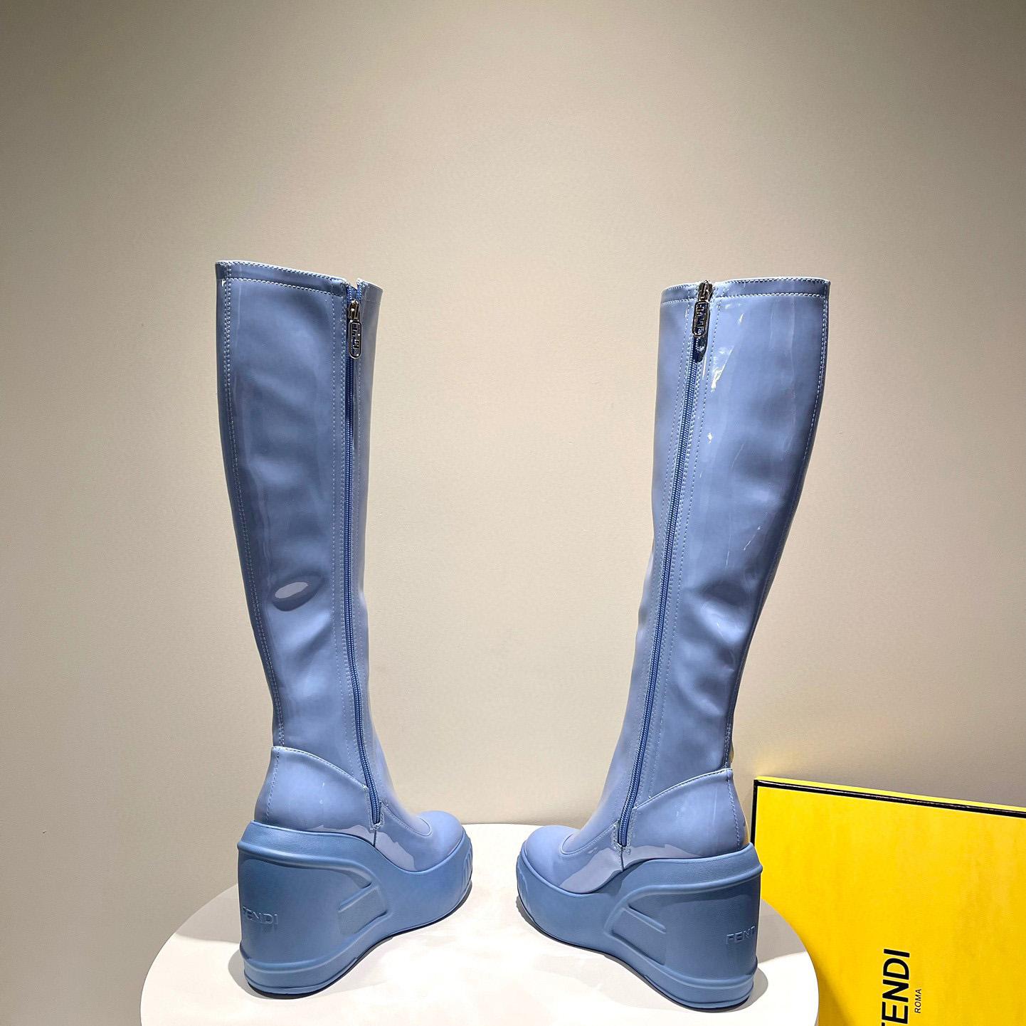 Fendi Fashion Show Blue Patent Leather Boots - DesignerGu