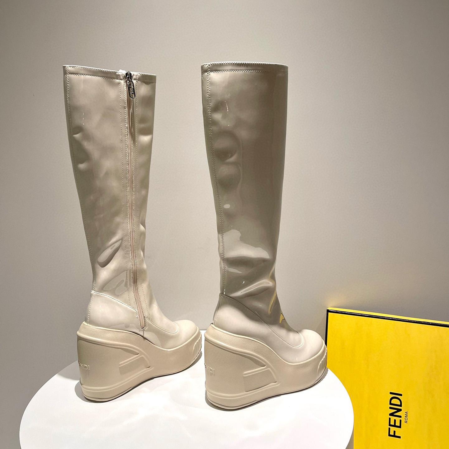 Fendi Fashion Show White Patent Leather Boots - DesignerGu