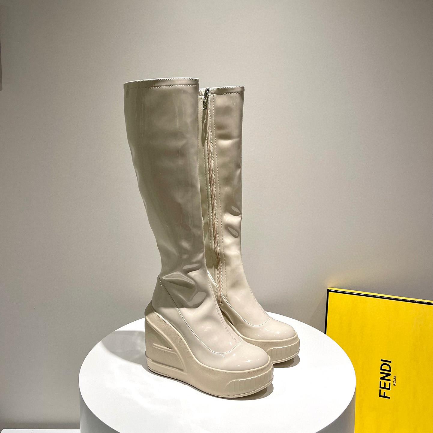 Fendi Fashion Show White Patent Leather Boots - DesignerGu