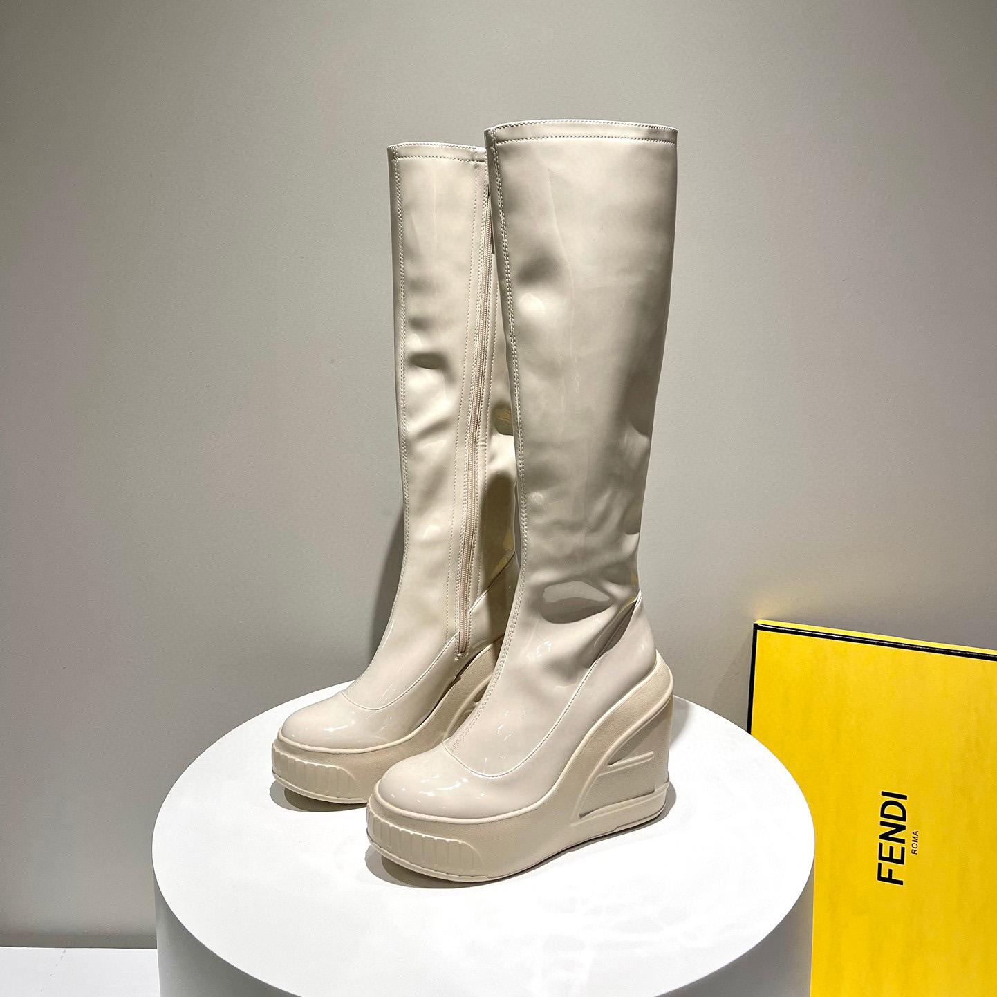 Fendi Fashion Show White Patent Leather Boots - DesignerGu