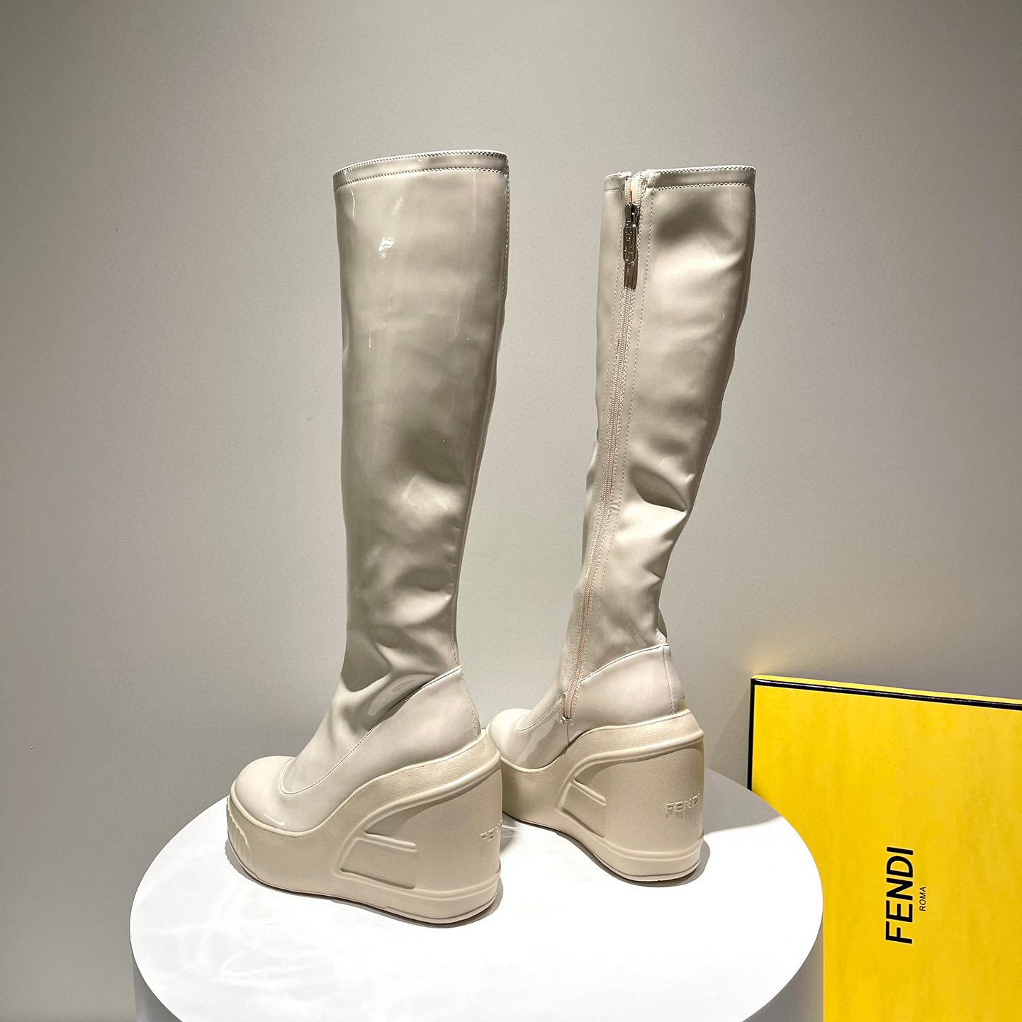 Fendi Fashion Show White Patent Leather Boots - DesignerGu