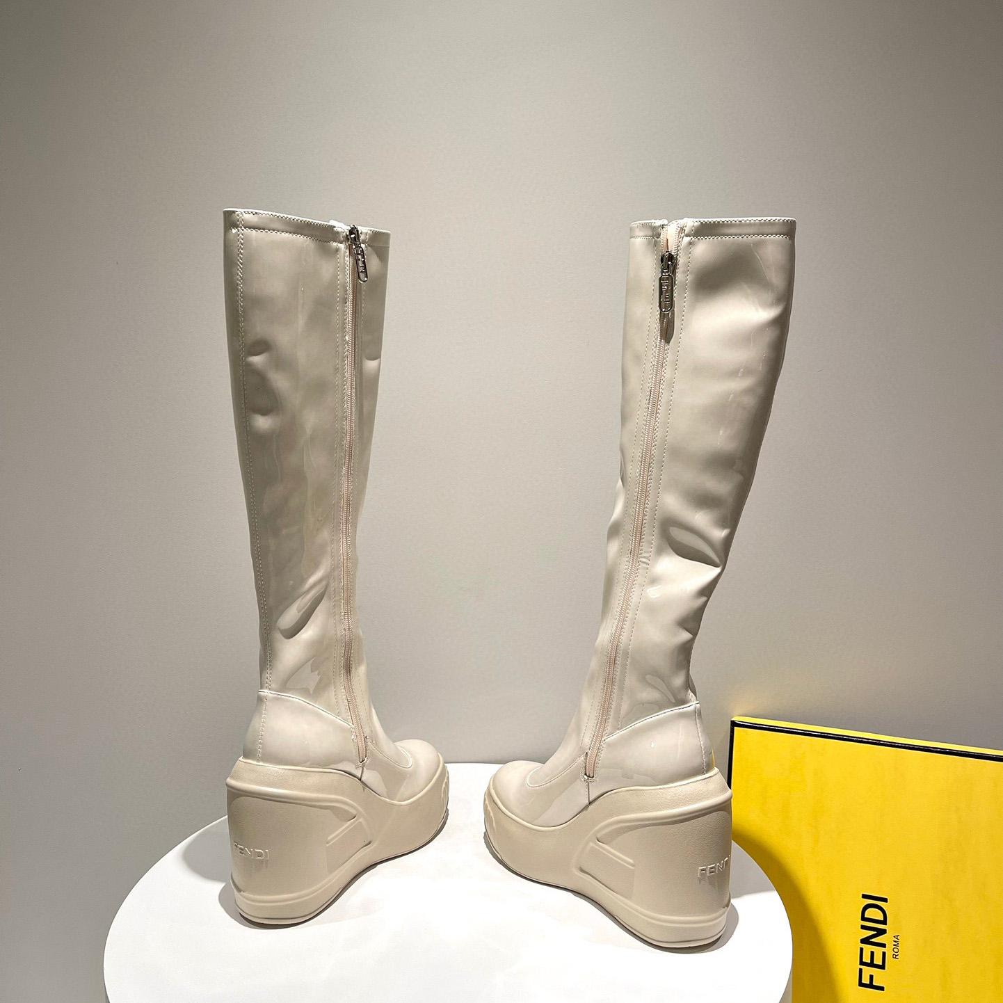 Fendi Fashion Show White Patent Leather Boots - DesignerGu