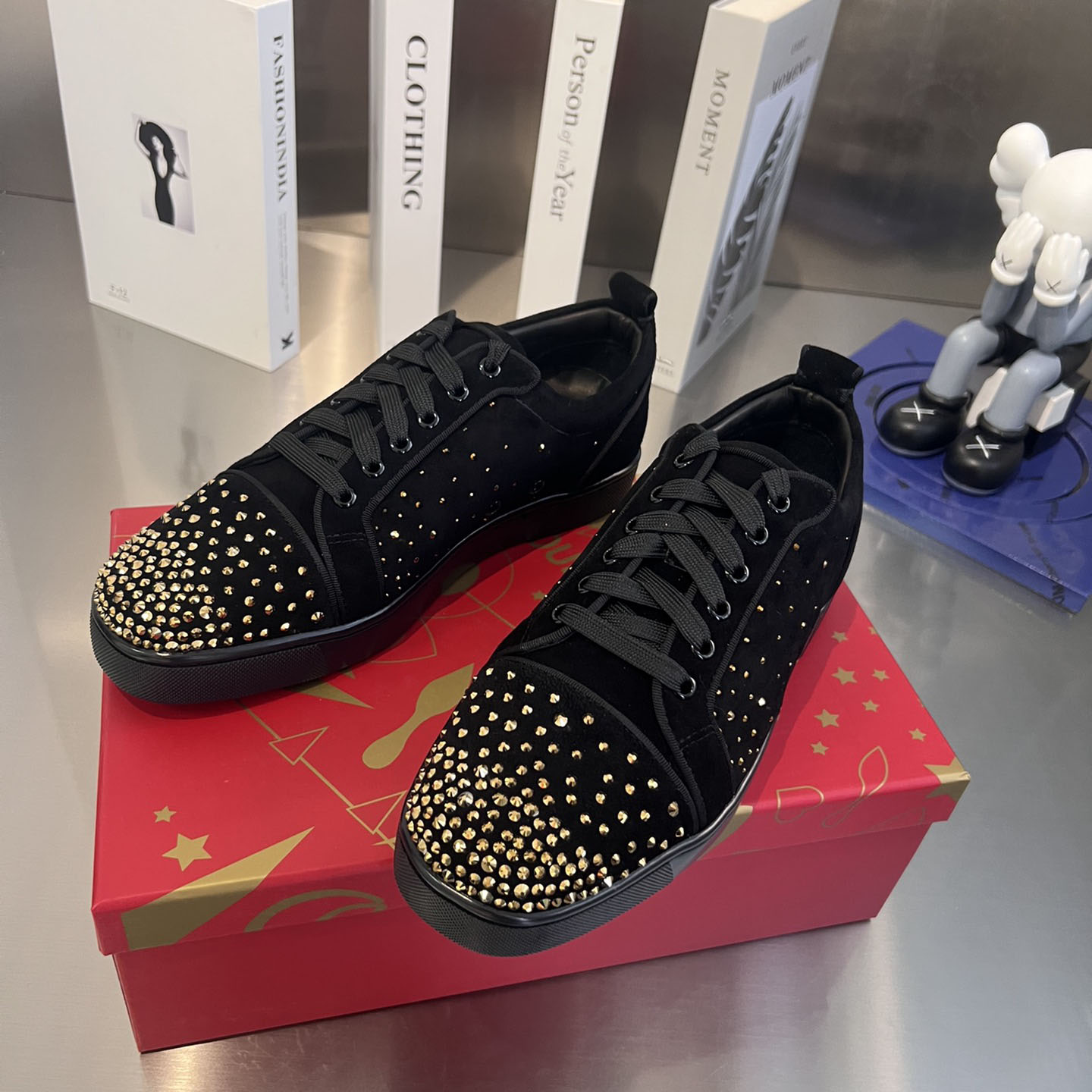 Christian Louboutin Men's Degralouis Junior Strass Flat Low-Top Sneakers - DesignerGu