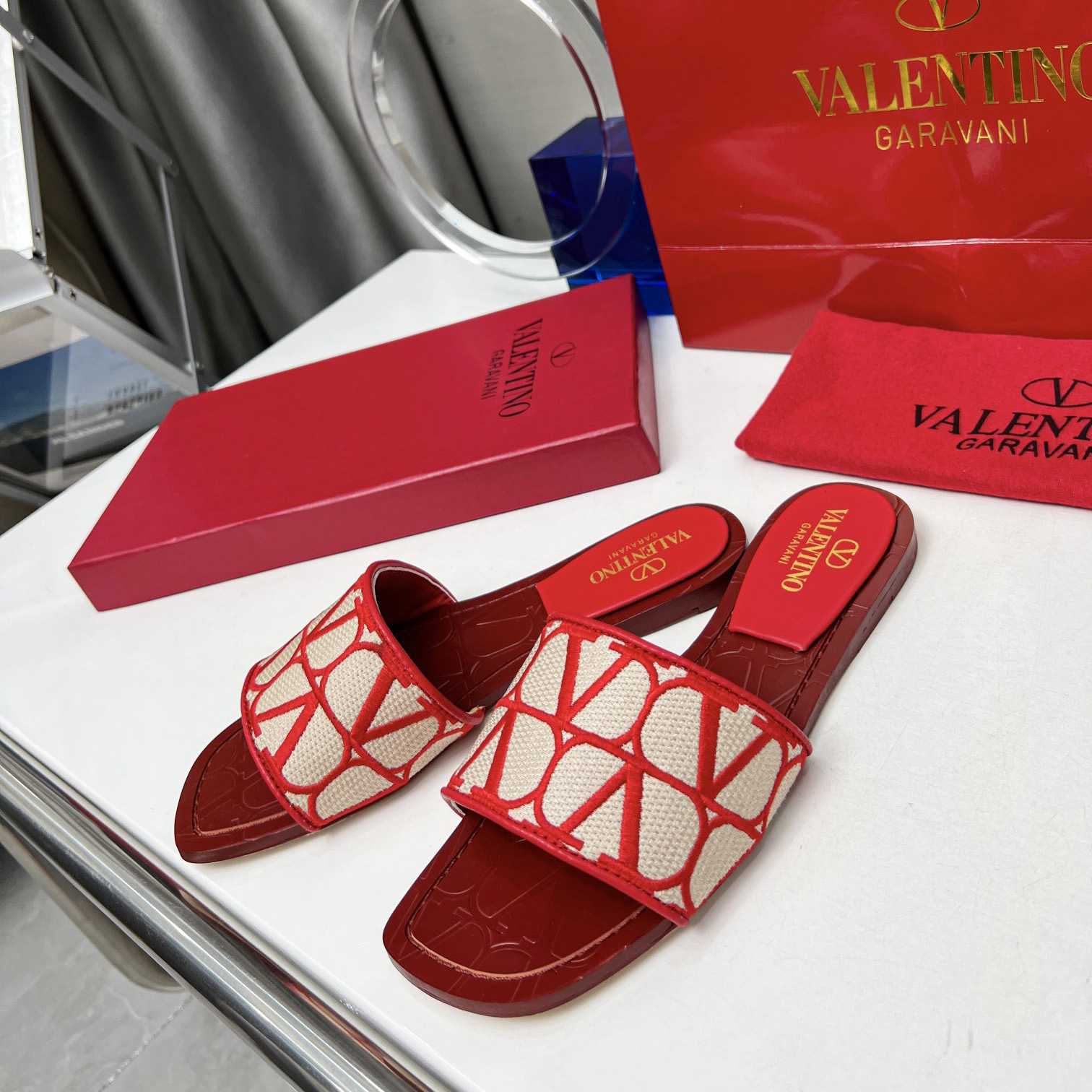 Valenti Toile Iconographe Slide Sandal  - DesignerGu