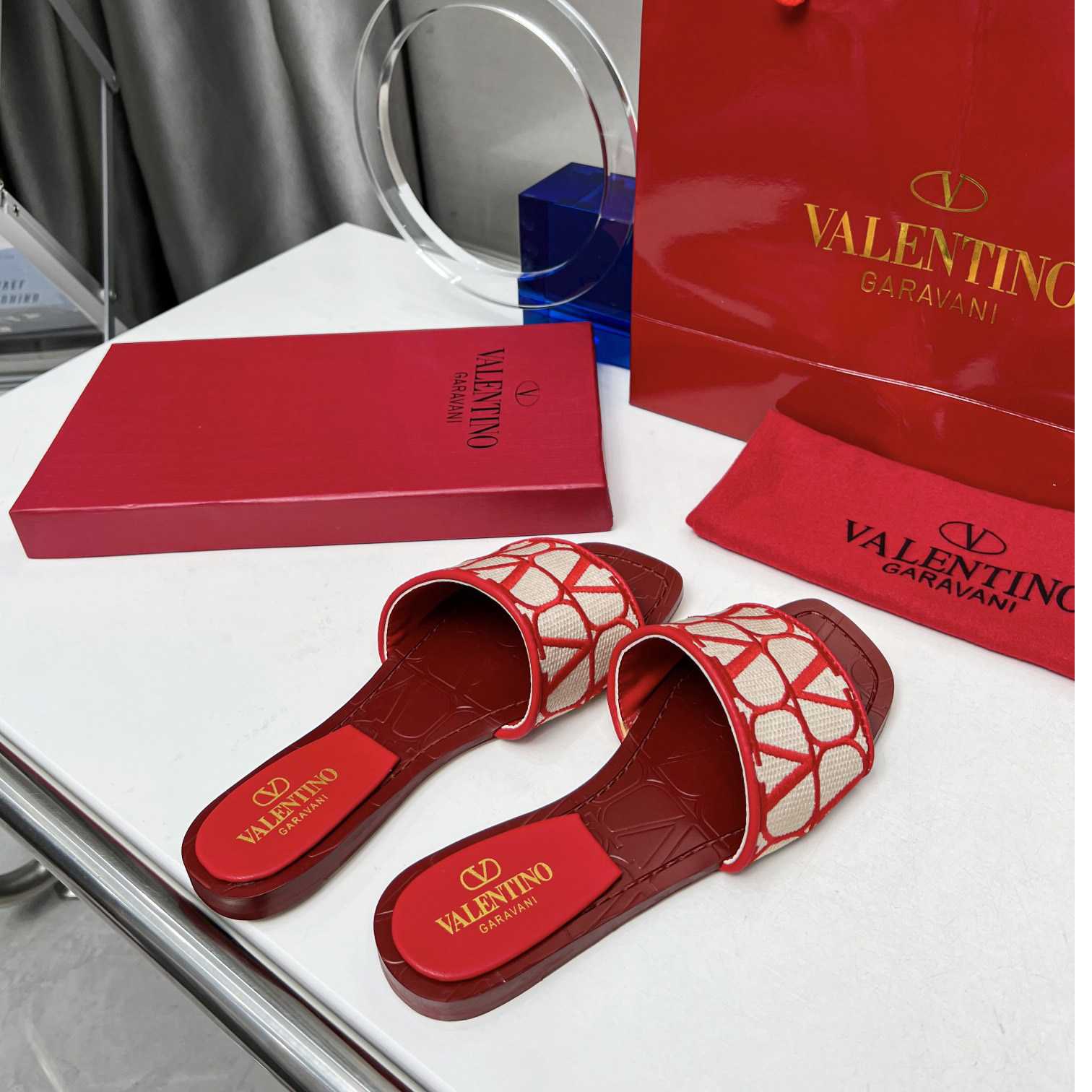 Valenti Toile Iconographe Slide Sandal  - DesignerGu