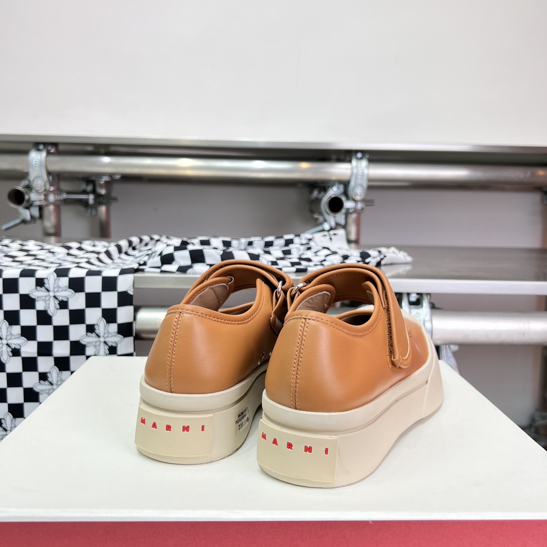 Marni Brown nappa leather mary jane sneaker - DesignerGu