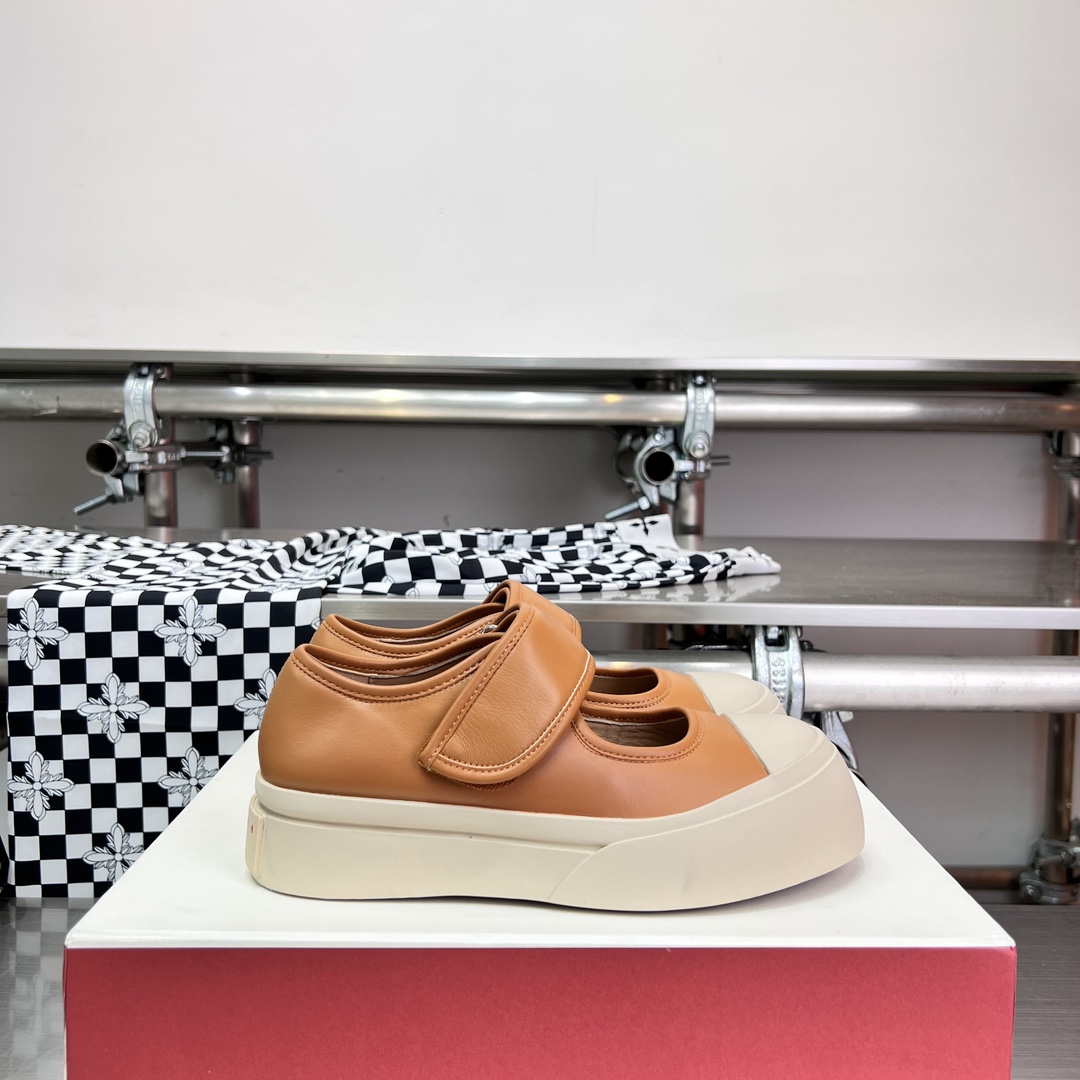 Marni Brown nappa leather mary jane sneaker - DesignerGu