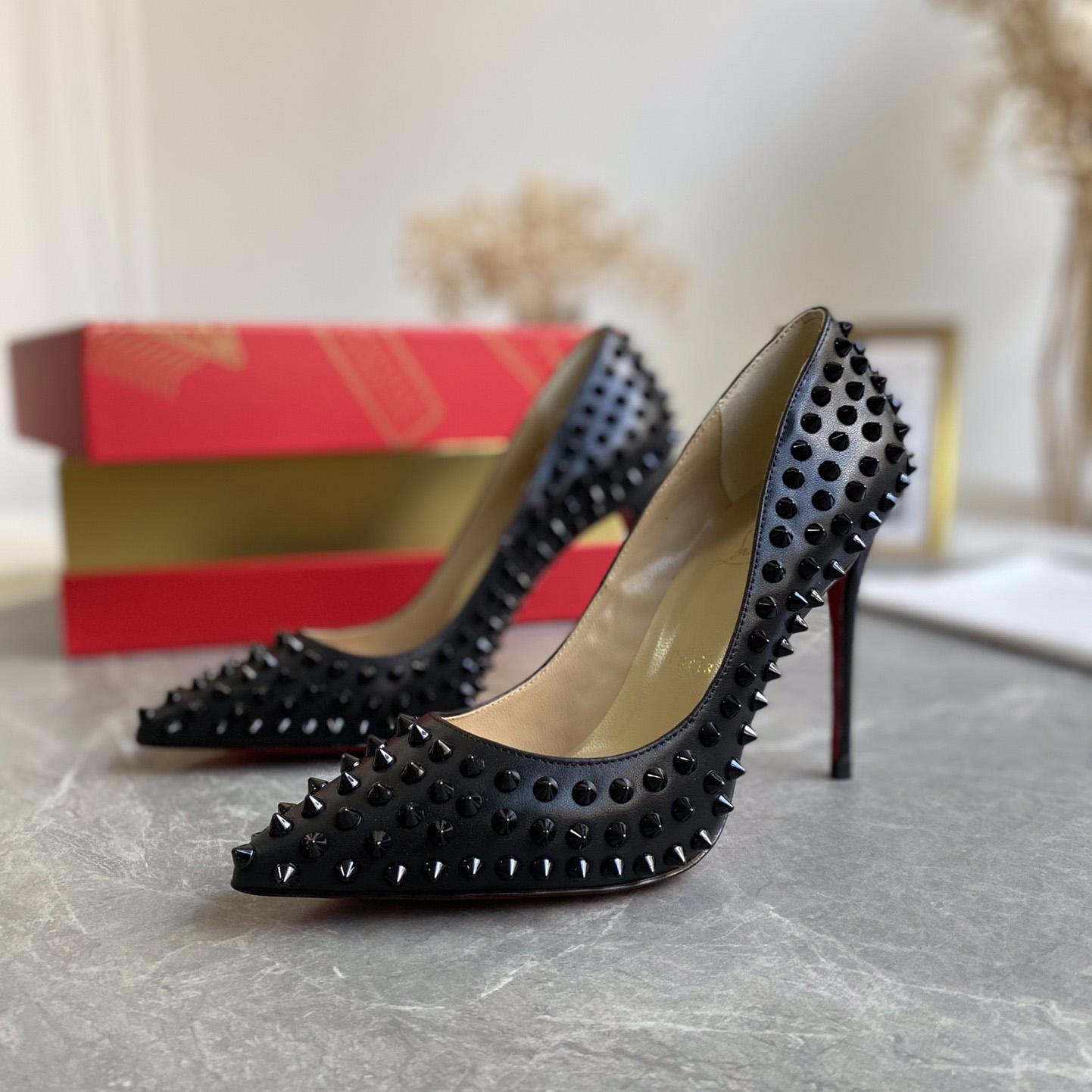 Christian Louboutin Black Patent Leather Pigalle Spikes Pumps   85mm - DesignerGu