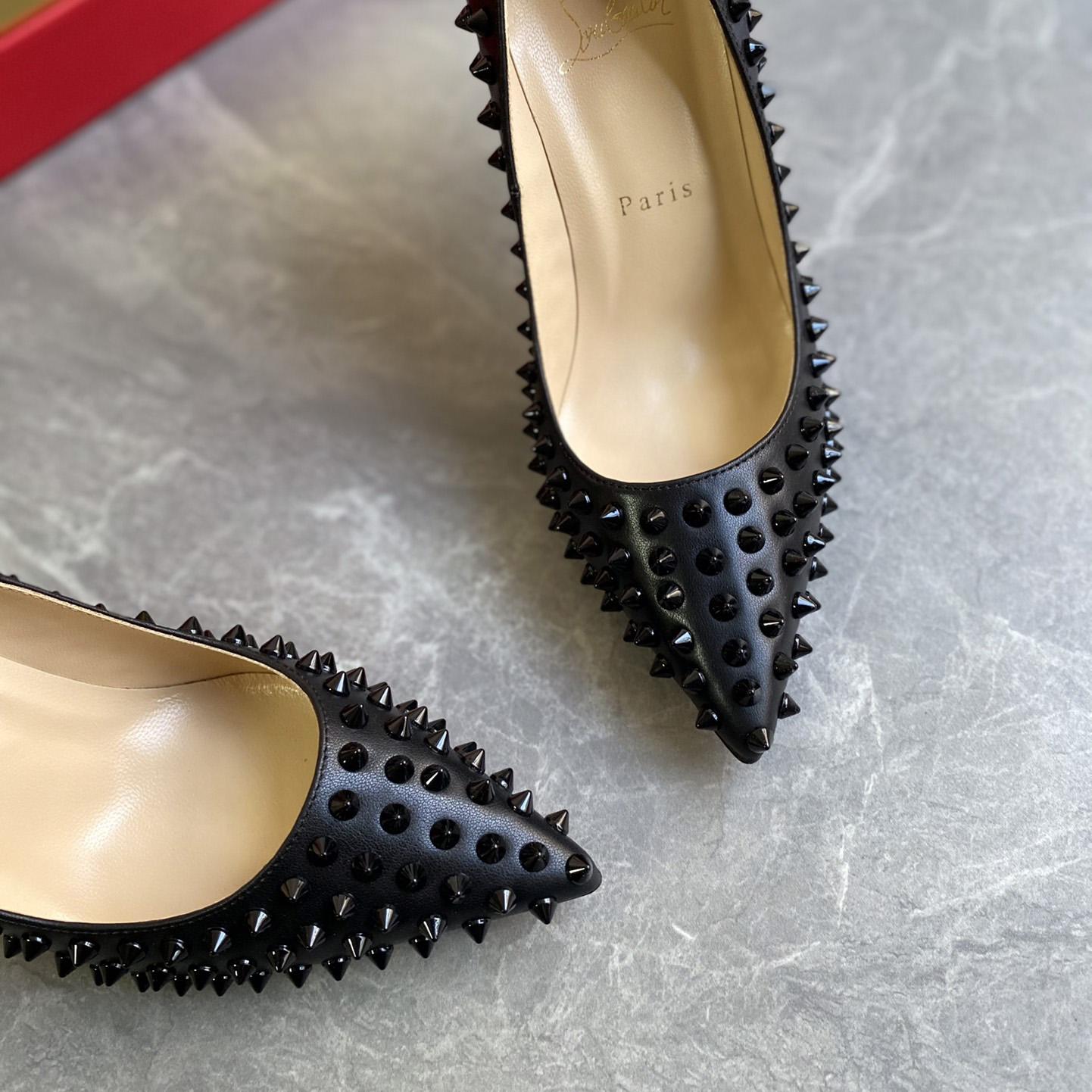 Christian Louboutin Black Patent Leather Pigalle Spikes Pumps   85mm - DesignerGu