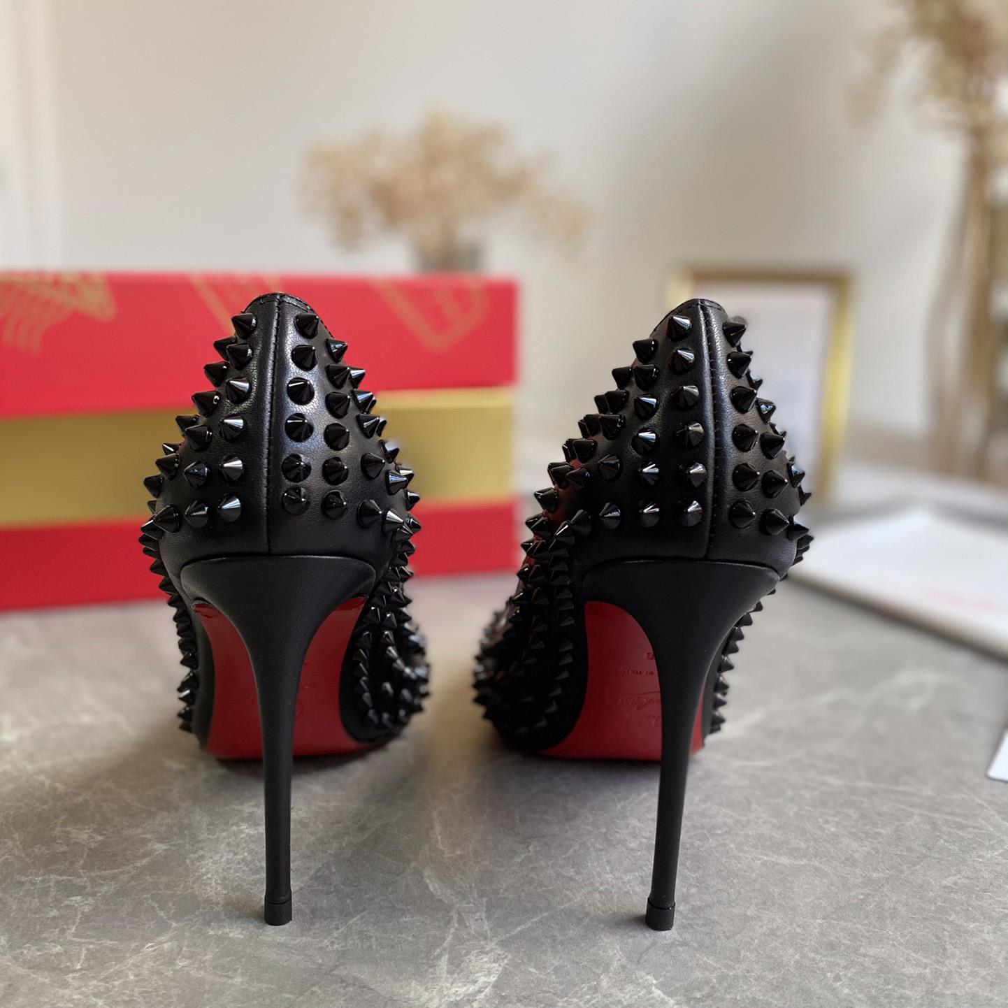 Christian Louboutin Black Patent Leather Pigalle Spikes Pumps   85mm - DesignerGu