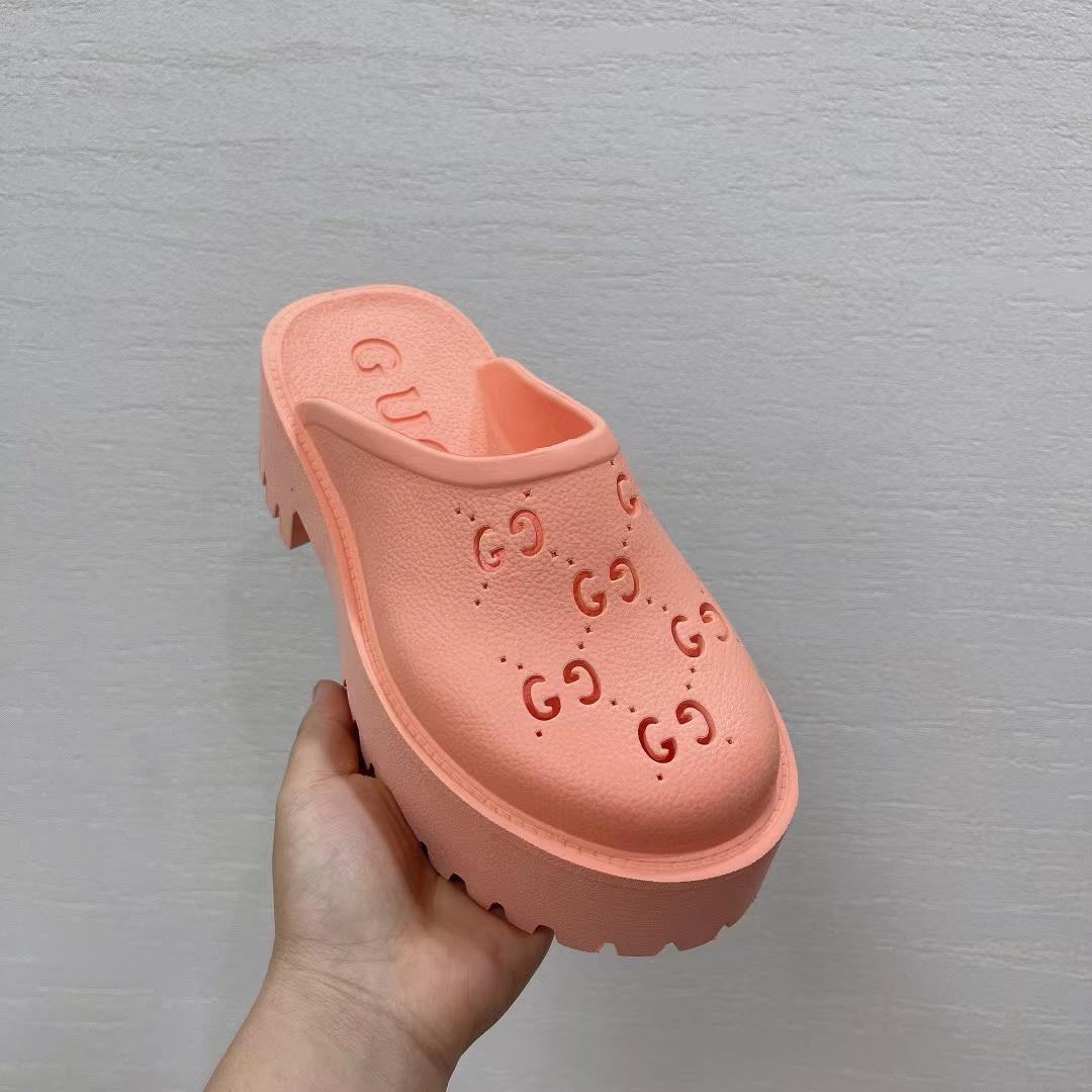 Gucci Pink Rubber Mules - DesignerGu