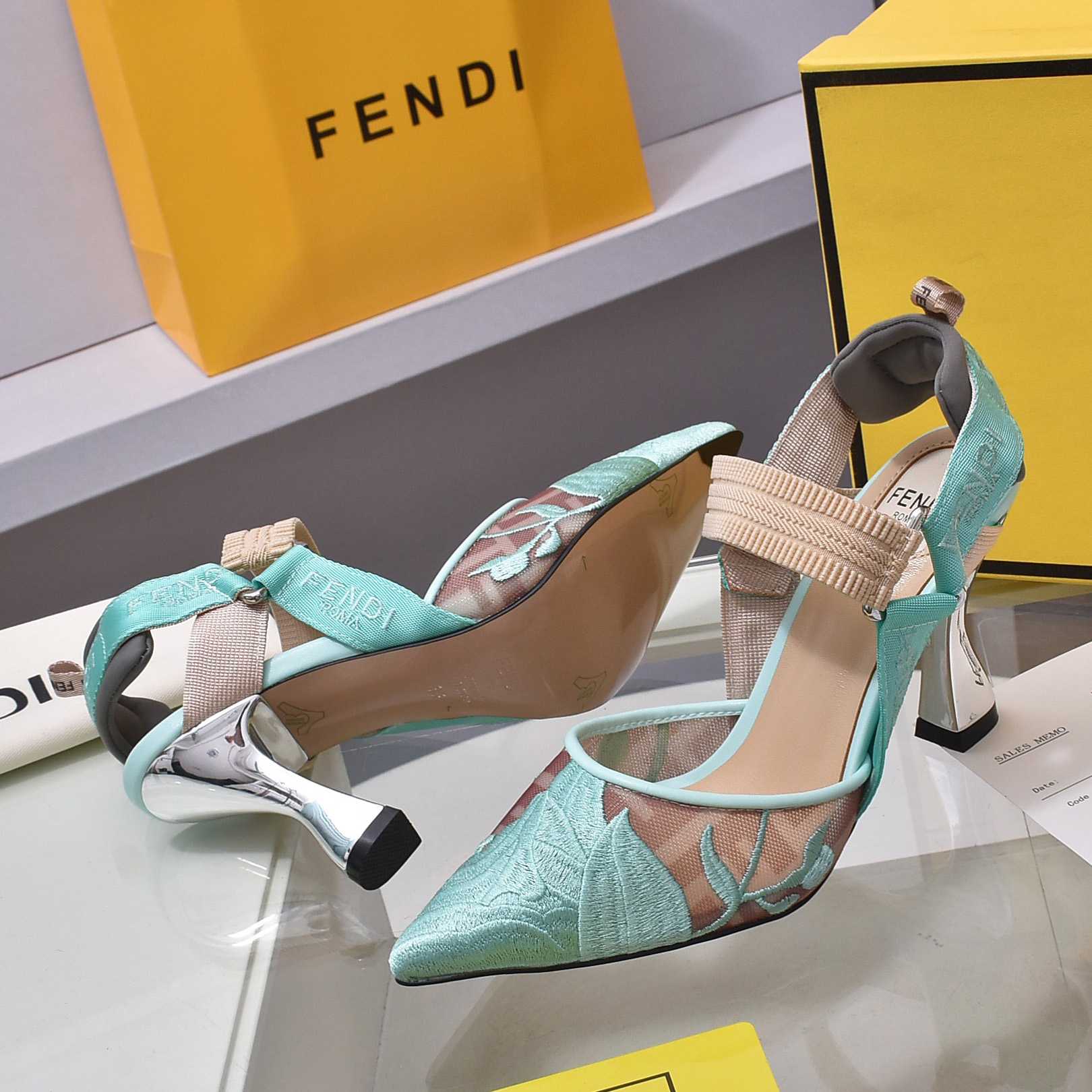 Fendi Colibrì Beige Mesh High-heeled Slingbacks - DesignerGu