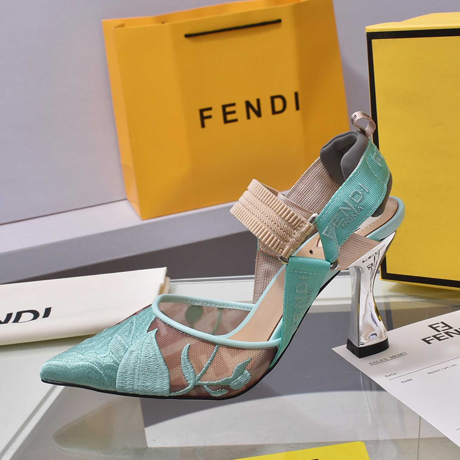 Fendi Colibrì Beige Mesh High-heeled Slingbacks - DesignerGu