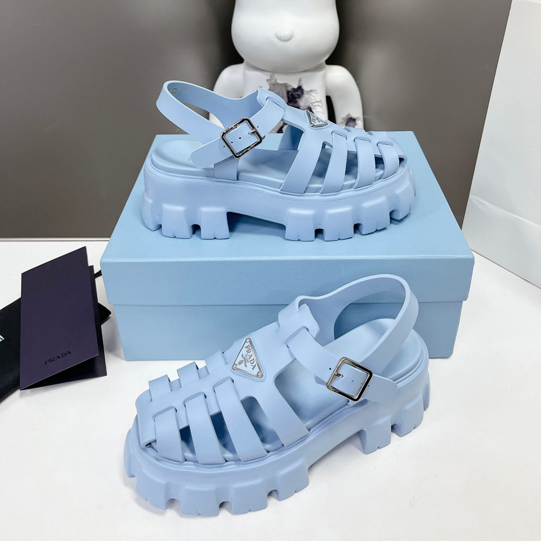 Prada Women's Light-blue Rubber Sandals - DesignerGu