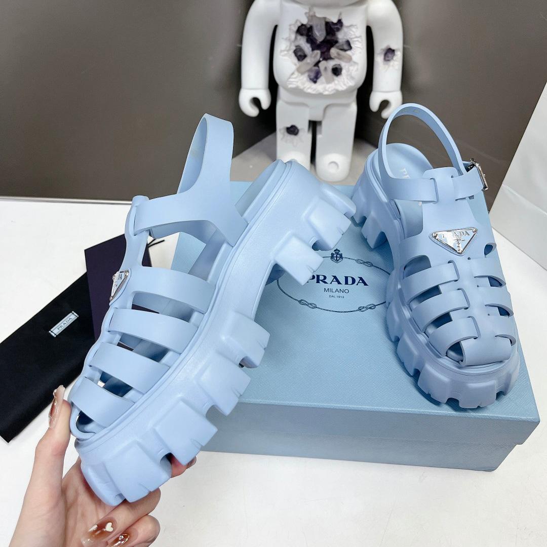 Prada Women's Light-blue Rubber Sandals - DesignerGu