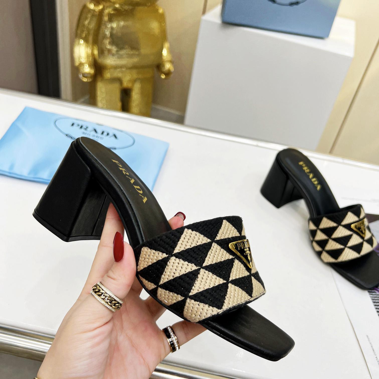 Prada Embroidered Fabric Sandals - DesignerGu