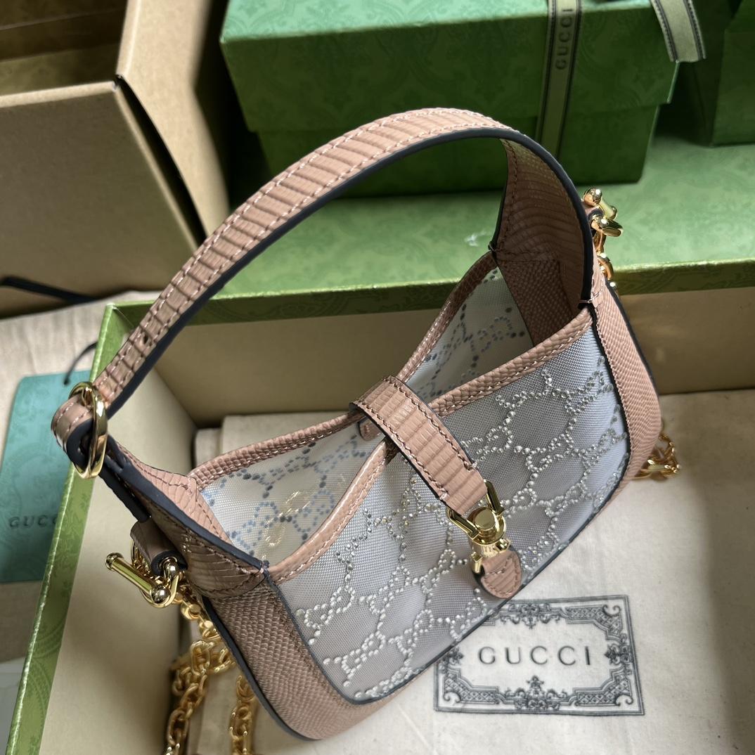 Gucci Jackie 1961 Mini Crystal GG Lizard Bag  (19x13x3cm) - DesignerGu