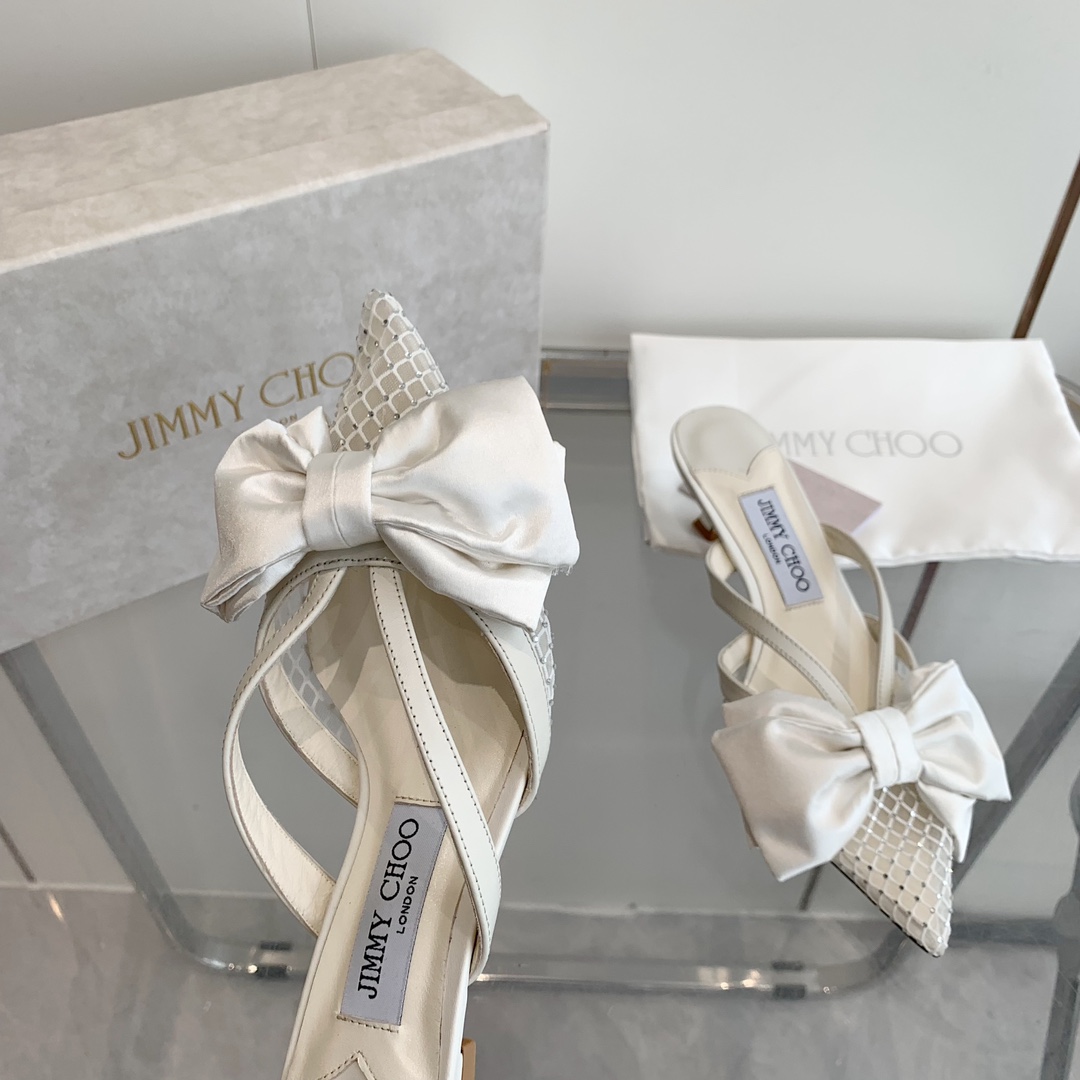 Jimmy Choo Flaca 50mm Bow-detail Leather Mules - DesignerGu