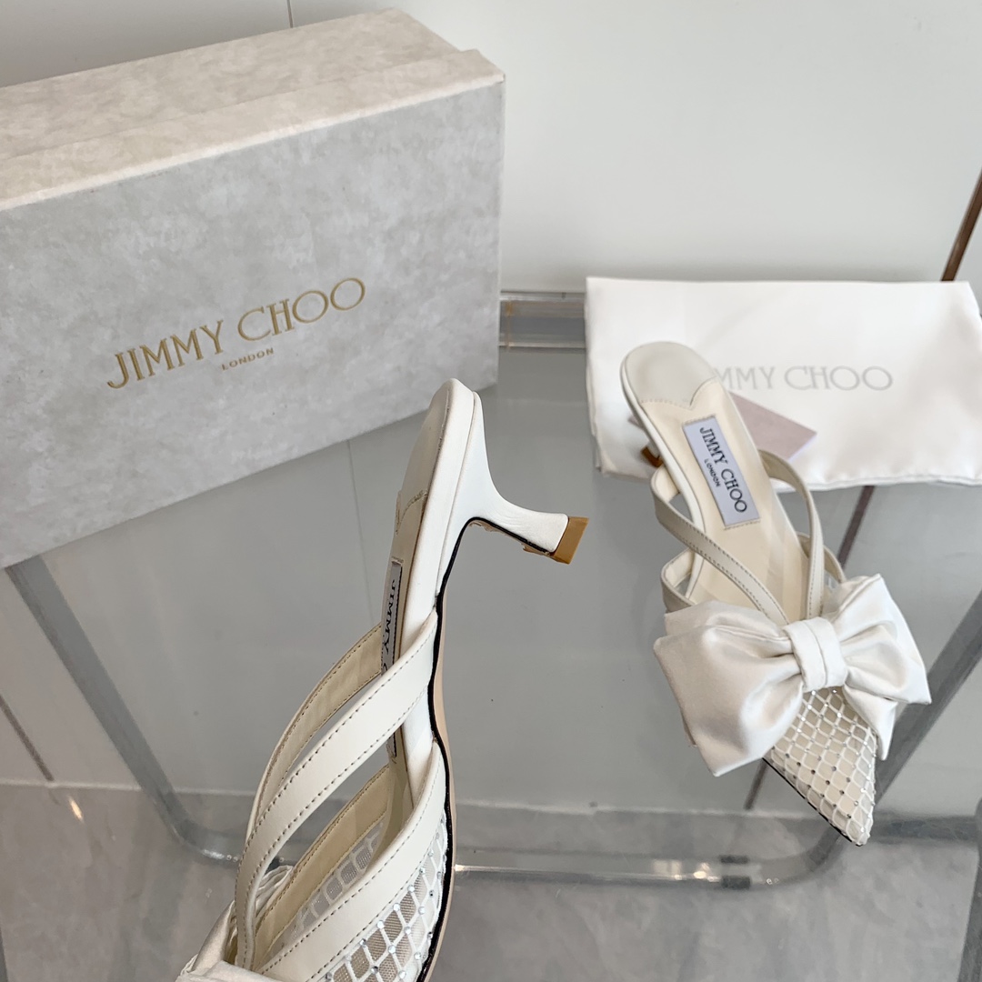 Jimmy Choo Flaca 50mm Bow-detail Leather Mules - DesignerGu