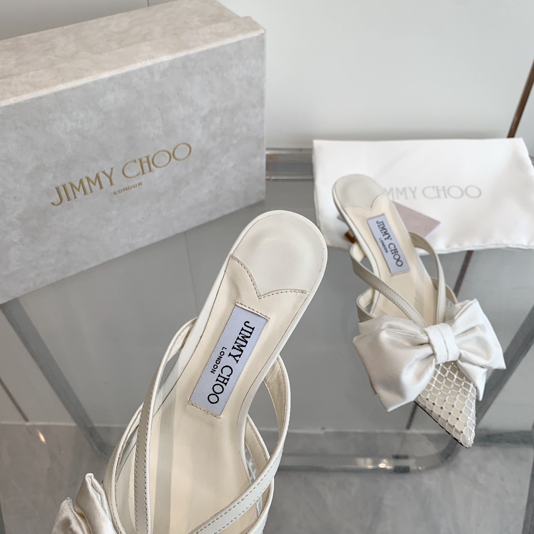 Jimmy Choo Flaca 50mm Bow-detail Leather Mules - DesignerGu