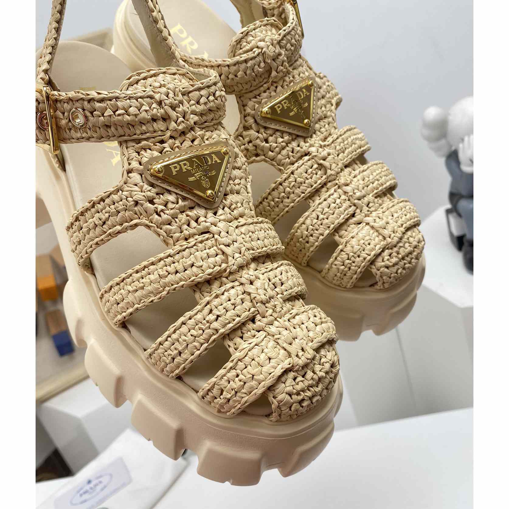 Prada Monolith Crochet Cage Sandals - DesignerGu