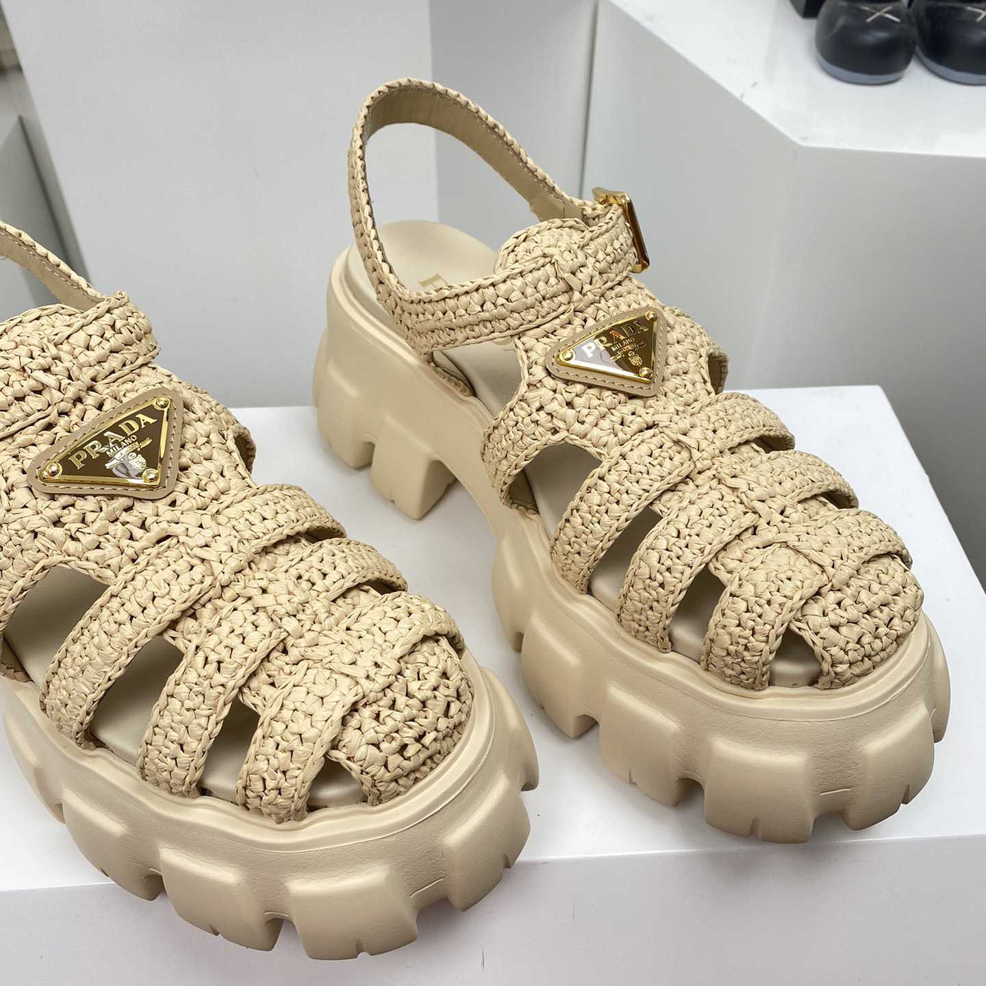 Prada Monolith Crochet Cage Sandals - DesignerGu