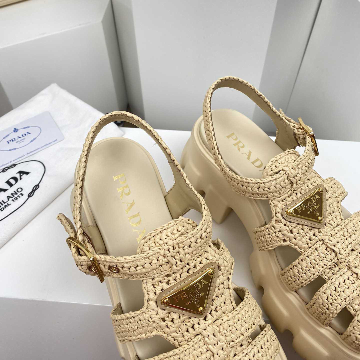 Prada Monolith Crochet Cage Sandals - DesignerGu