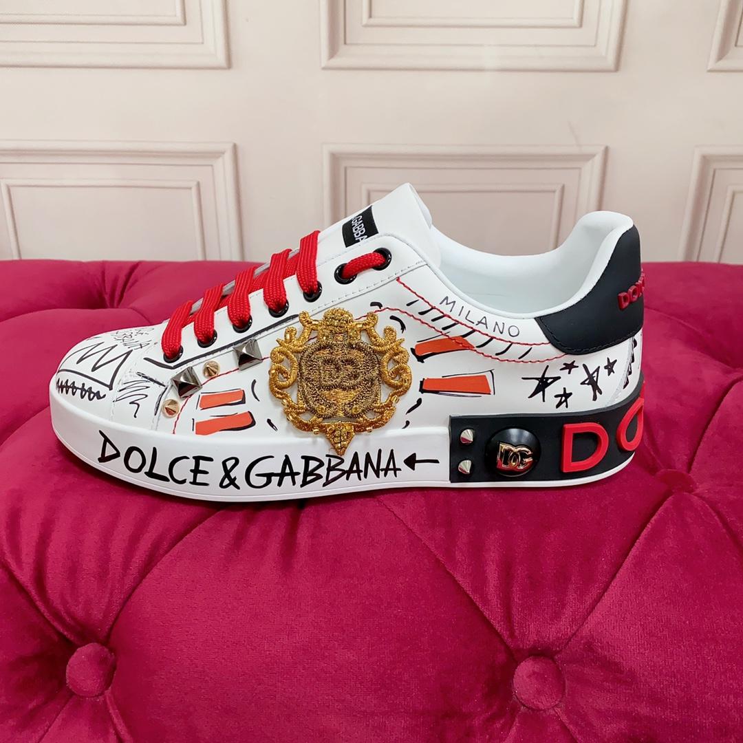 Dolce & Gabbana Calfskin Portofino Sneakers With Embroidery And Studs - DesignerGu