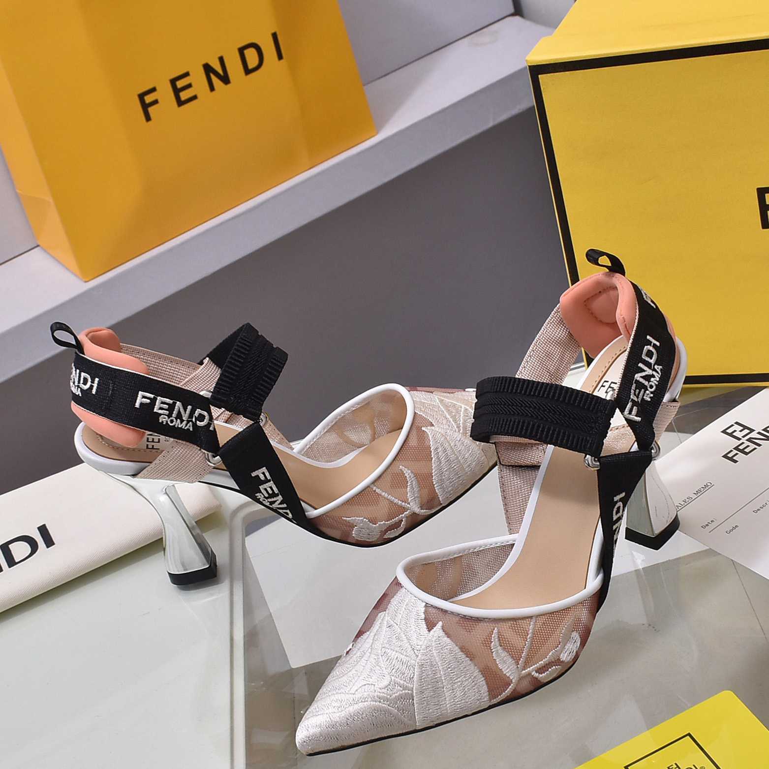 Fendi Colibrì Pink Mesh High-heeled Slingbacks - DesignerGu