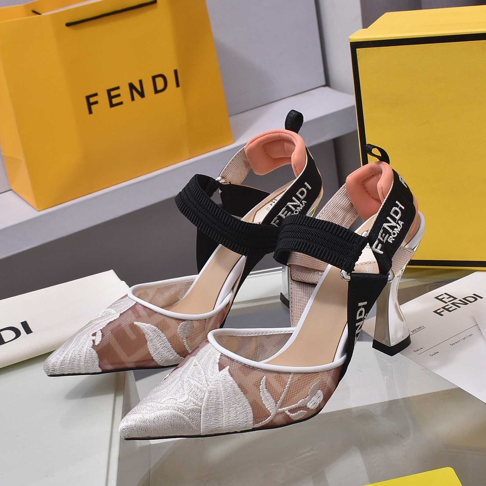 Fendi Colibrì Pink Mesh High-heeled Slingbacks - DesignerGu