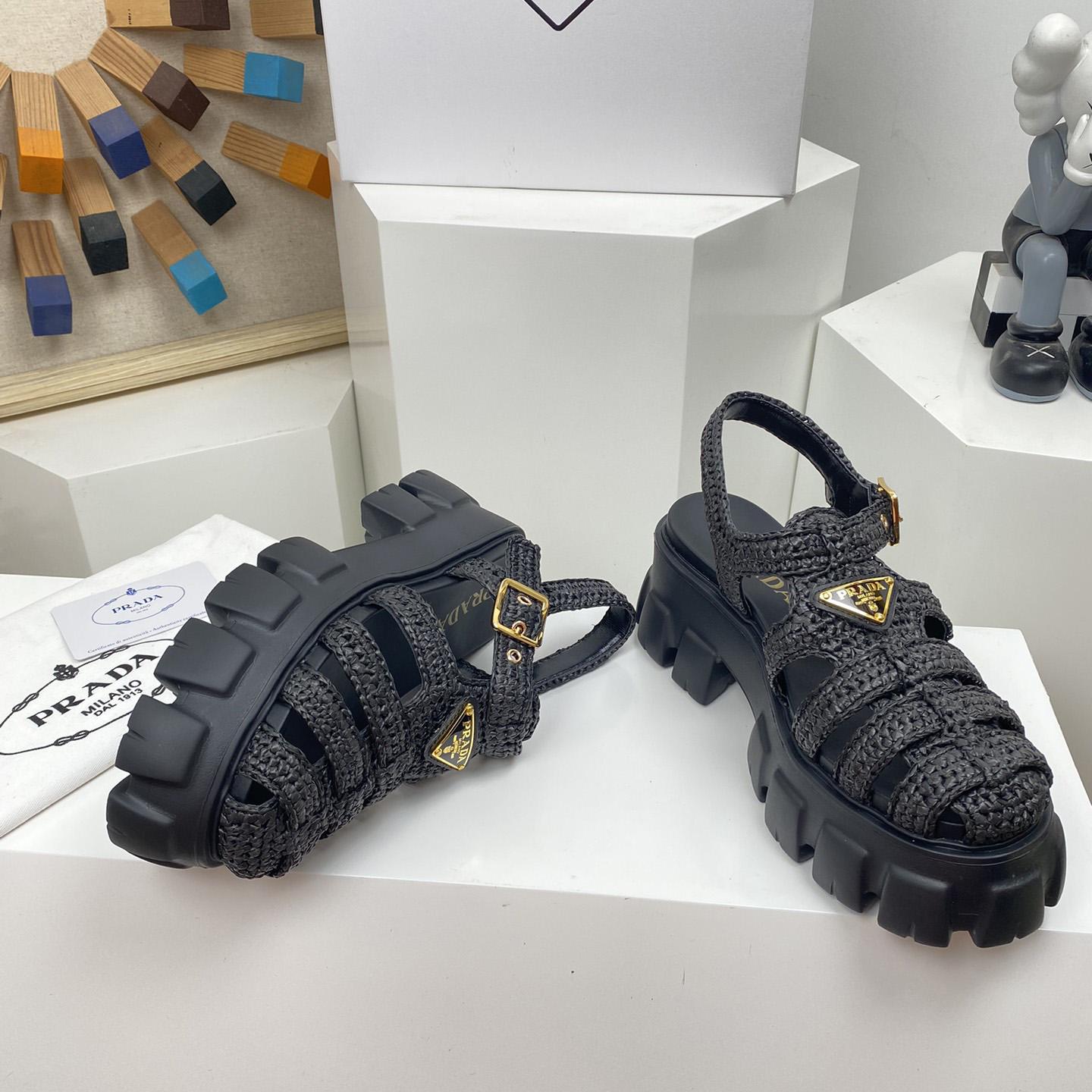 Prada Monolith Crochet Cage Sandals - DesignerGu