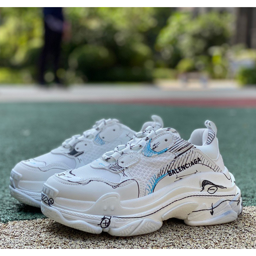 Balenciaga Triple S Sketch Sneaker In White - DesignerGu