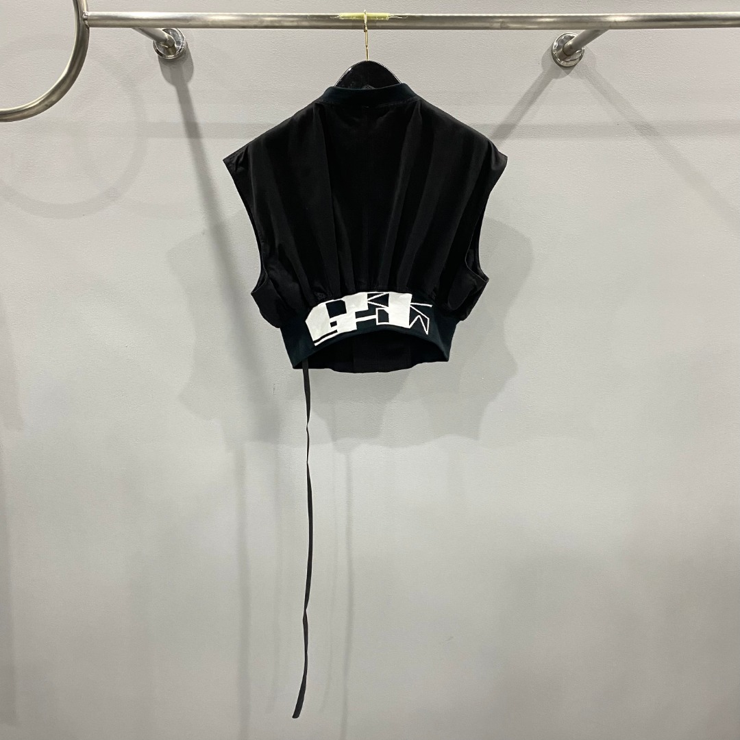 Rick Owens Drkshdw Black Sleeveless Cropped Bomber Jacket - DesignerGu